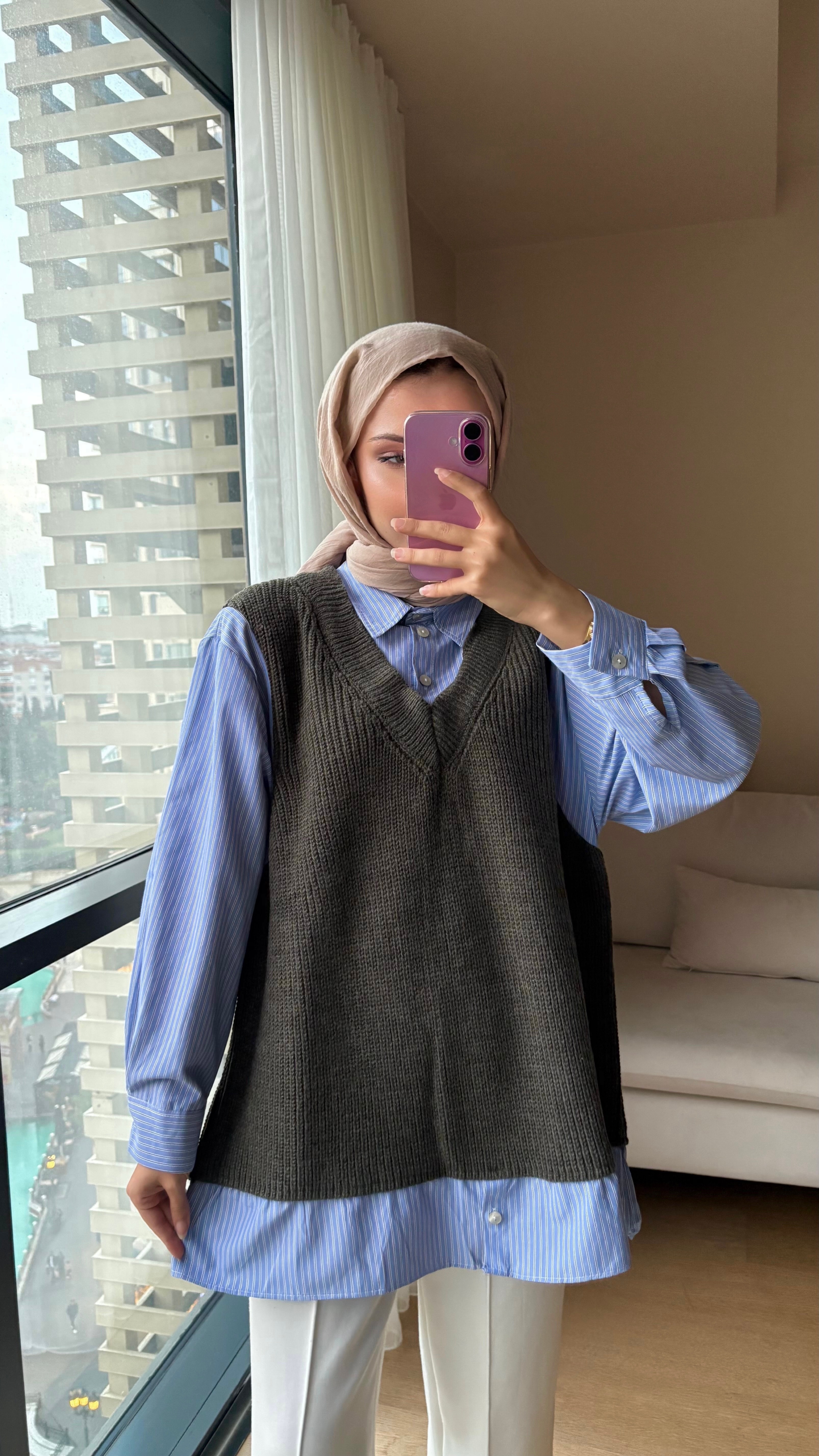 Triko Garnili Gömlek - Haki