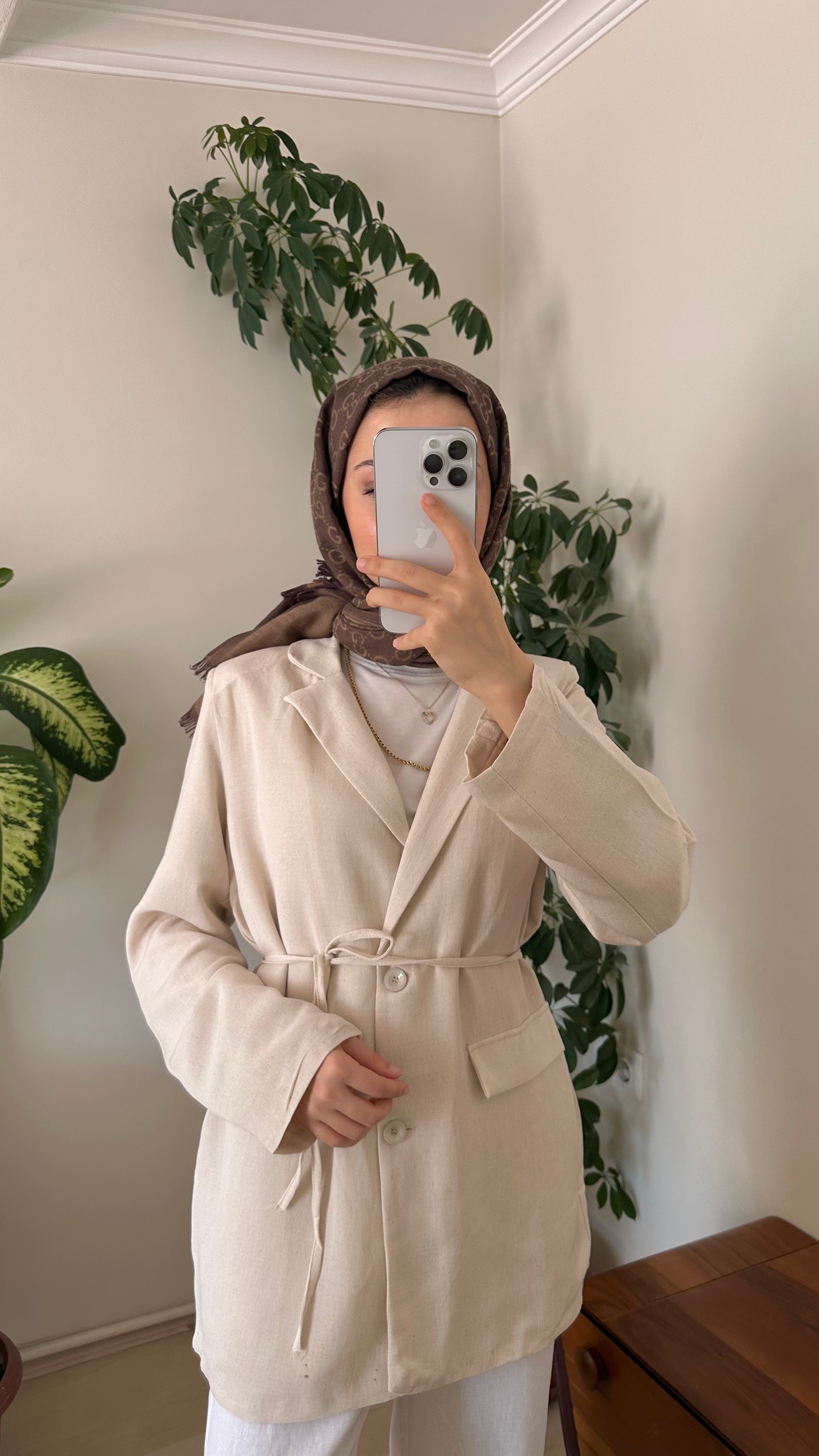 Keten blazer ceket  - Bej