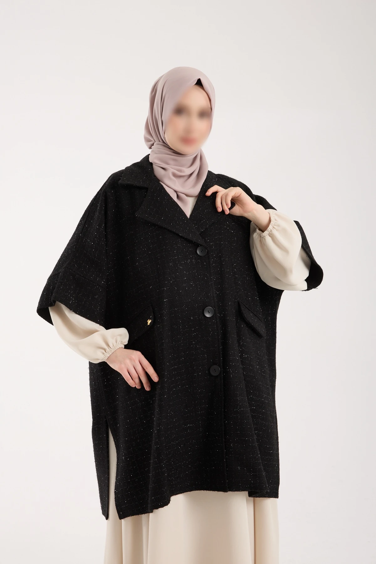 Channell Kumaş Siyah Panço