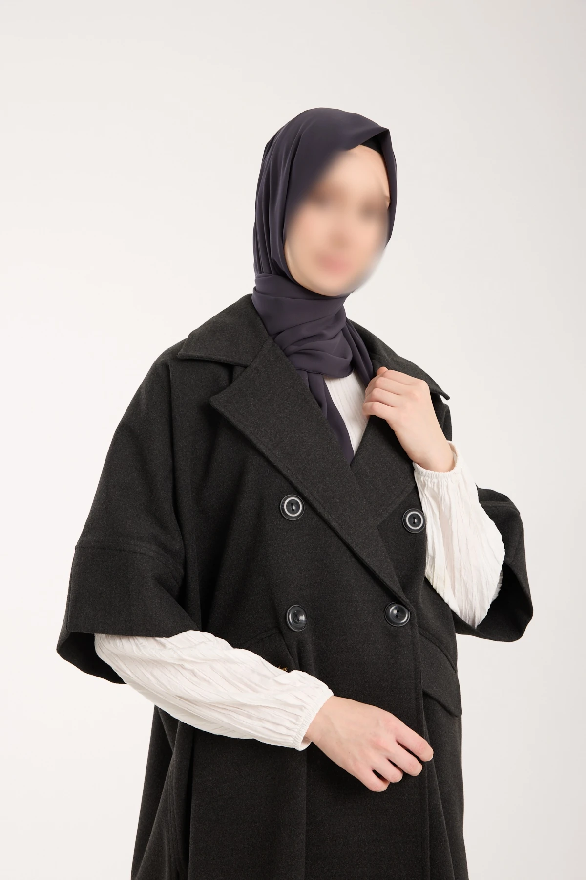 Antrasit Ceket Yaka Kısa Kollu Panço