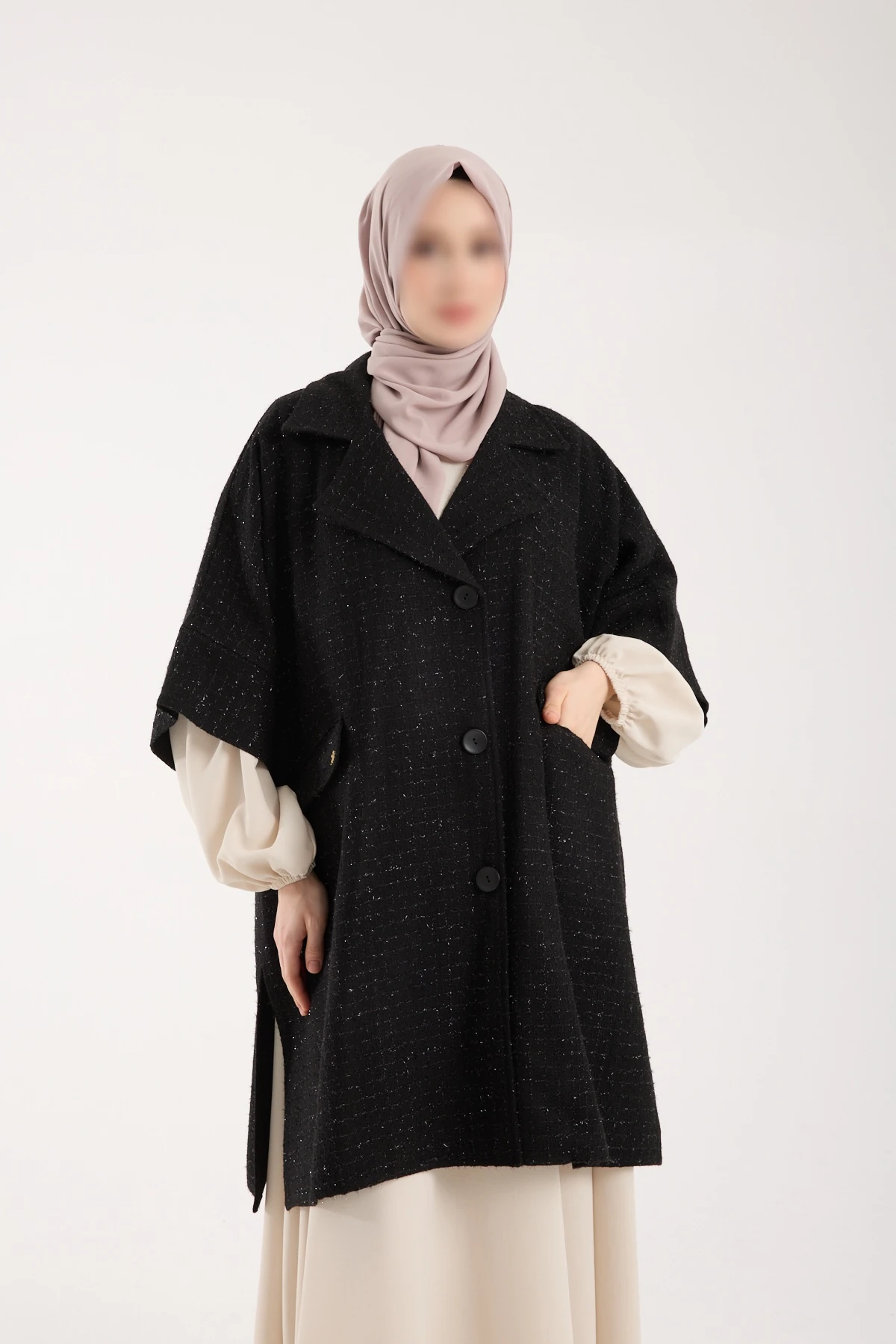 Channell Kumaş Siyah Panço