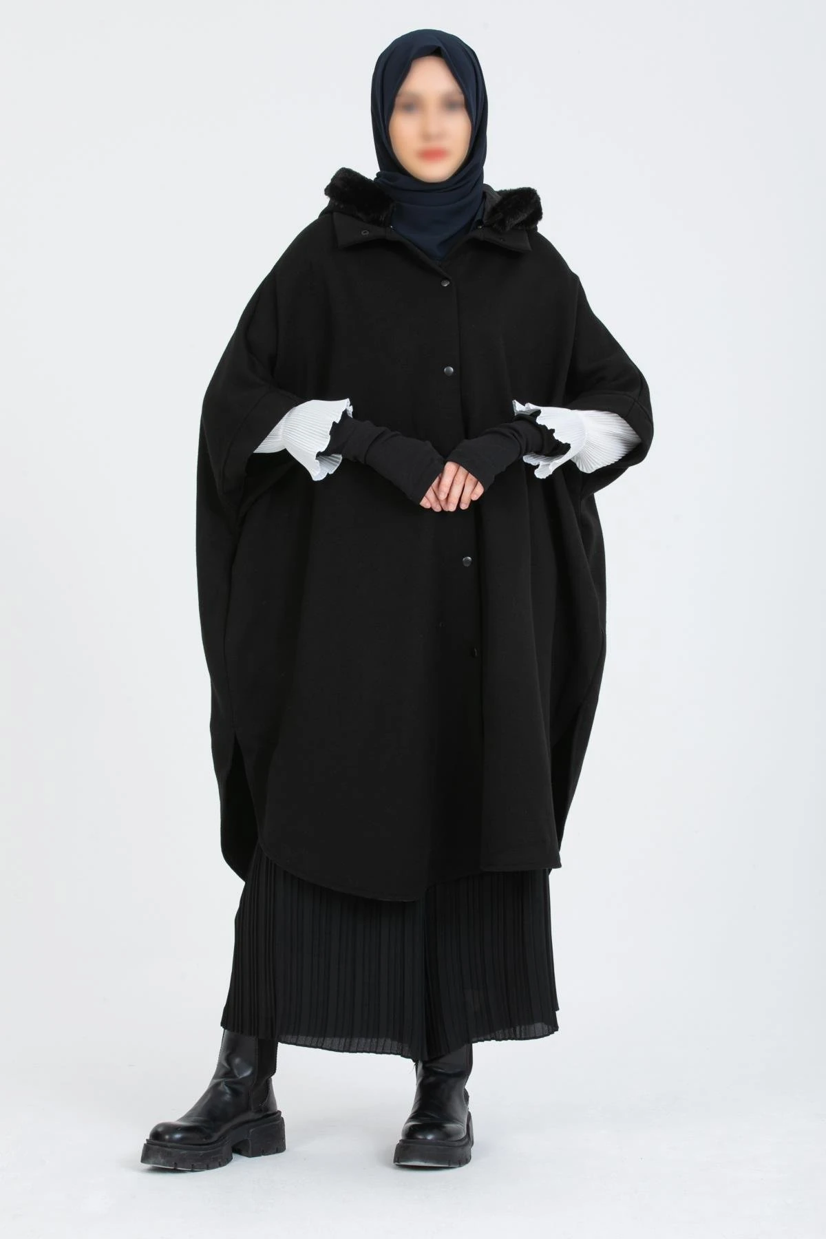 Kalın Çelik Örme Siyah Hakim Yakalı Panço