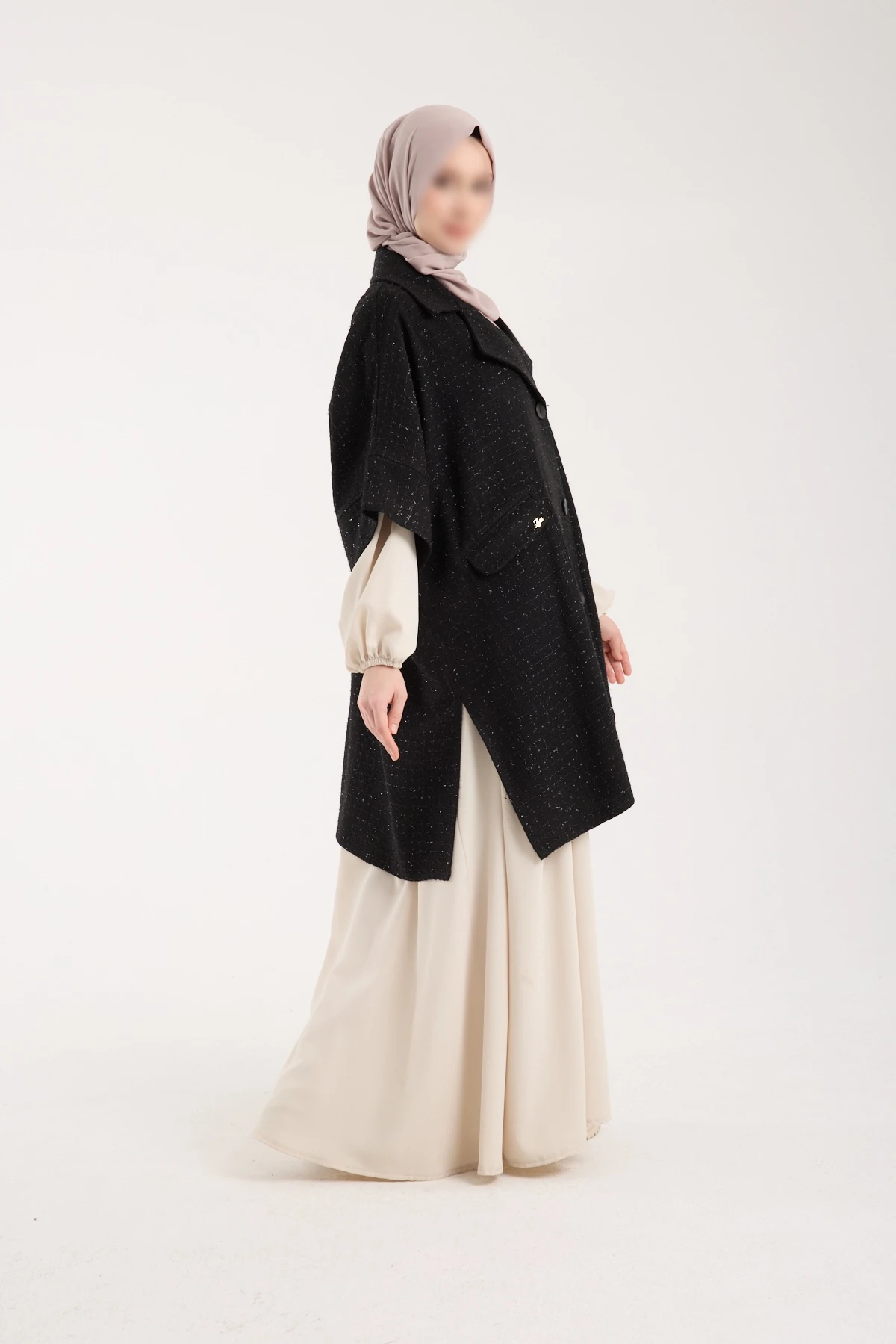 Channell Kumaş Siyah Panço