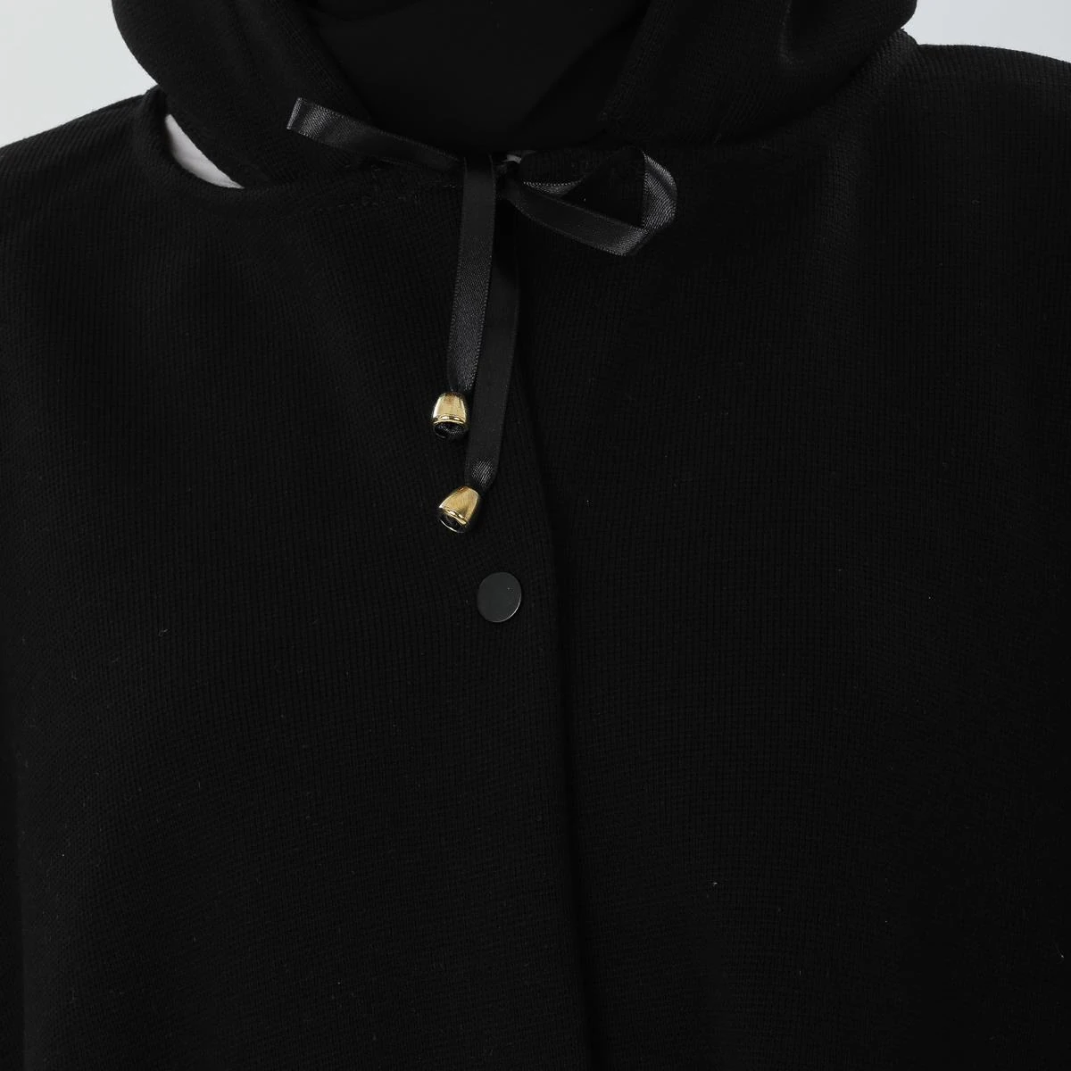 Kalın Çelik Örme Siyah Kurdeleli Panço