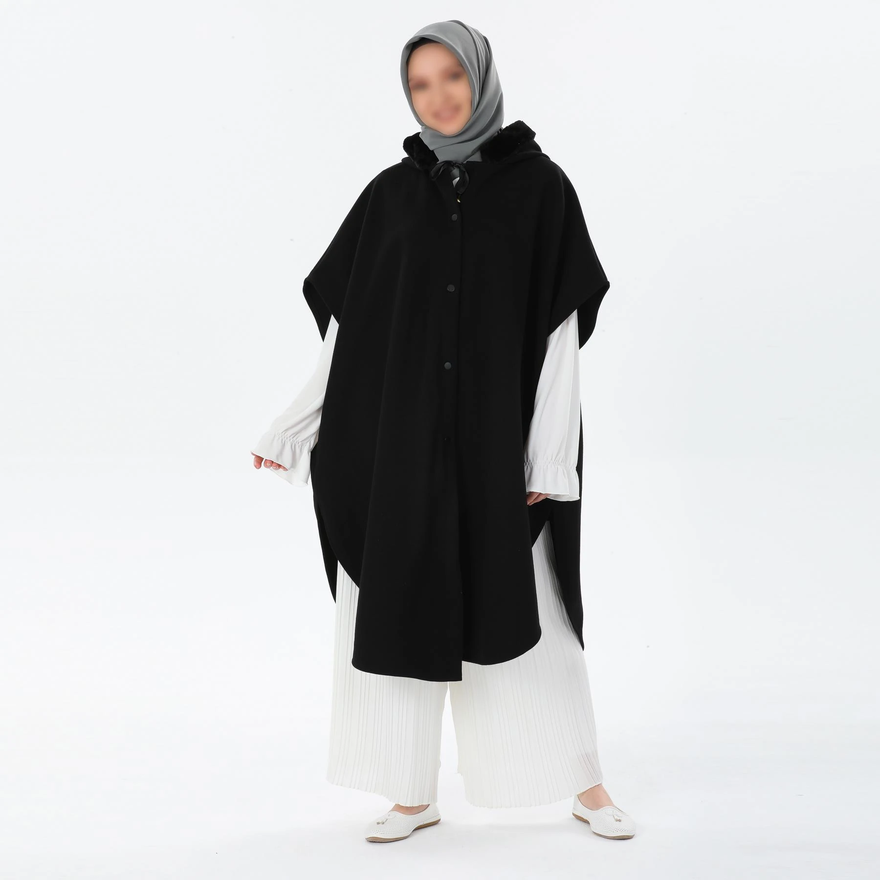 Kalın Çelik Örme Siyah Kurdeleli Panço