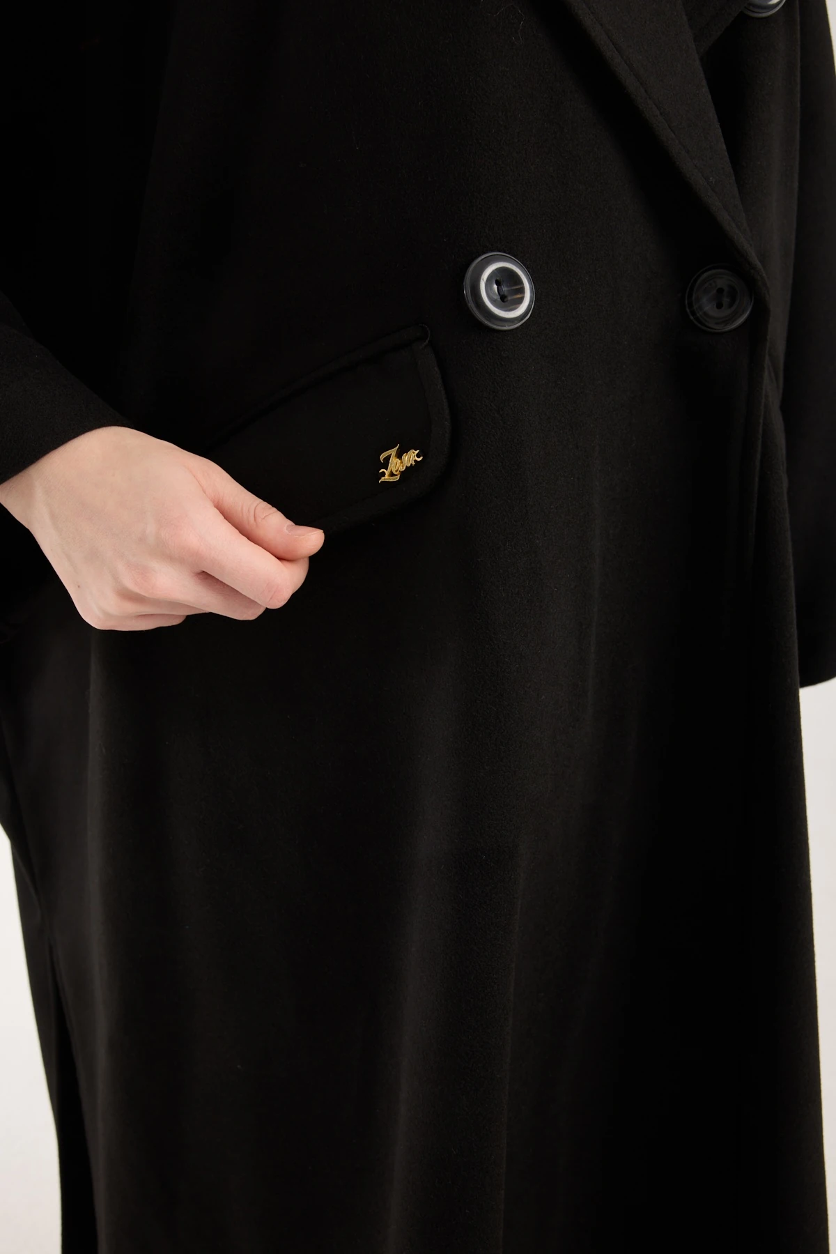 Siyah Ceket Yaka Uzun Kollu Panço