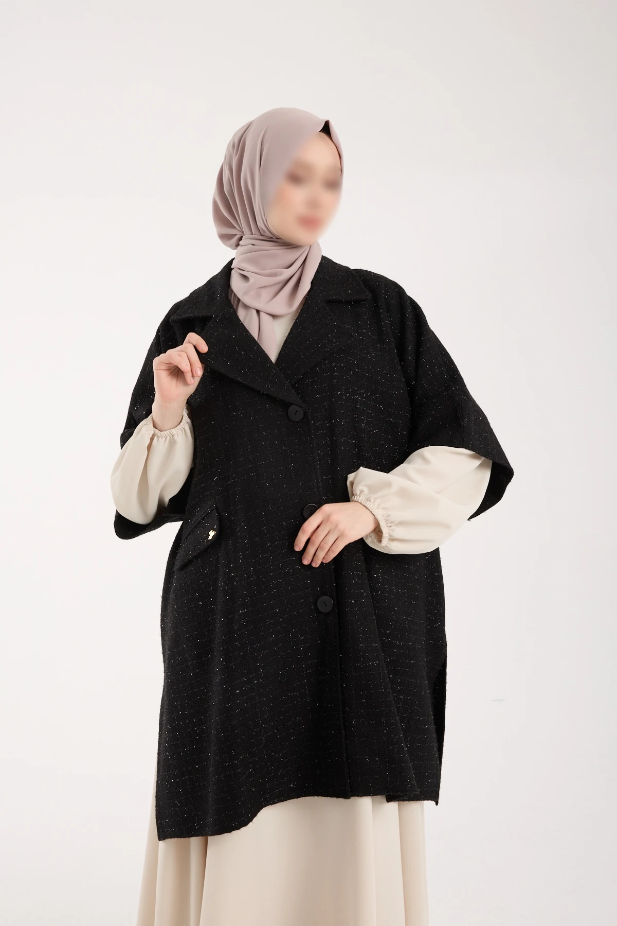 Channell Kumaş Siyah Panço