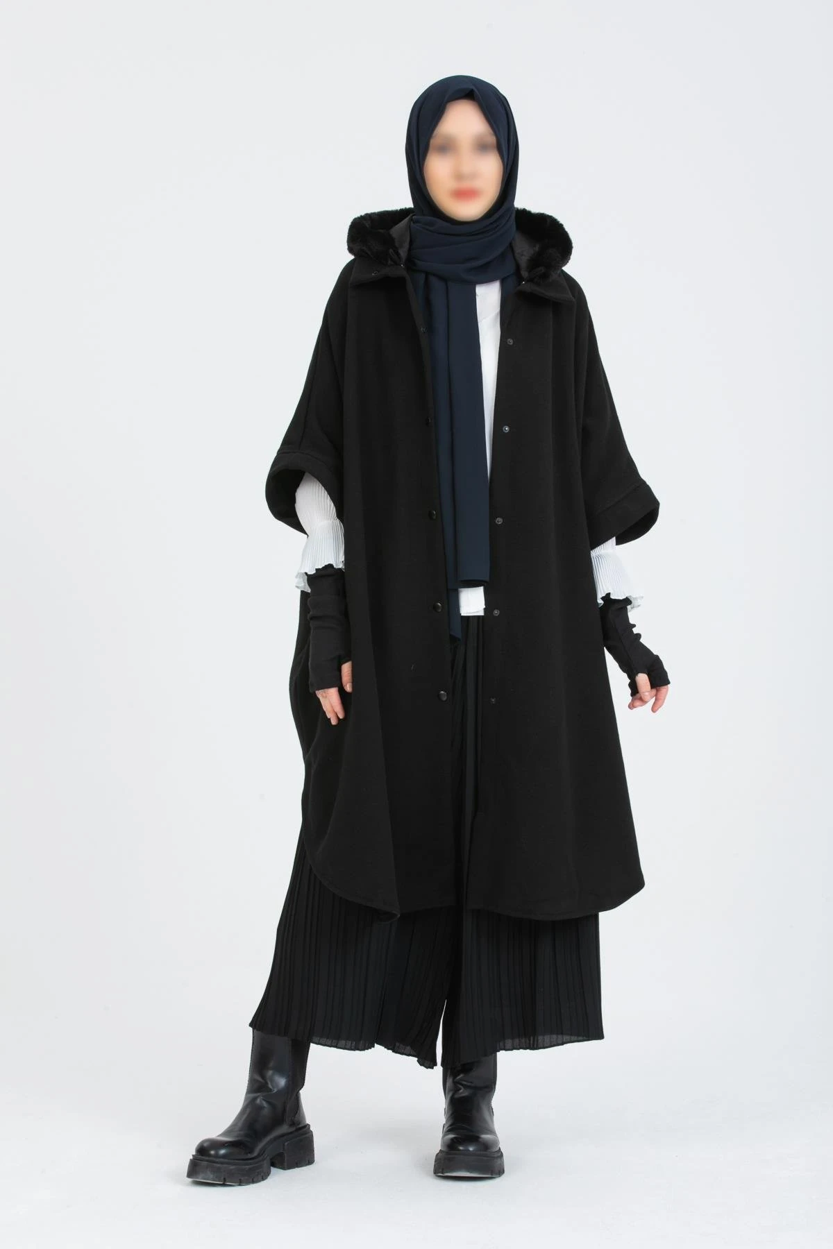 Kalın Çelik Örme Siyah Hakim Yakalı Panço