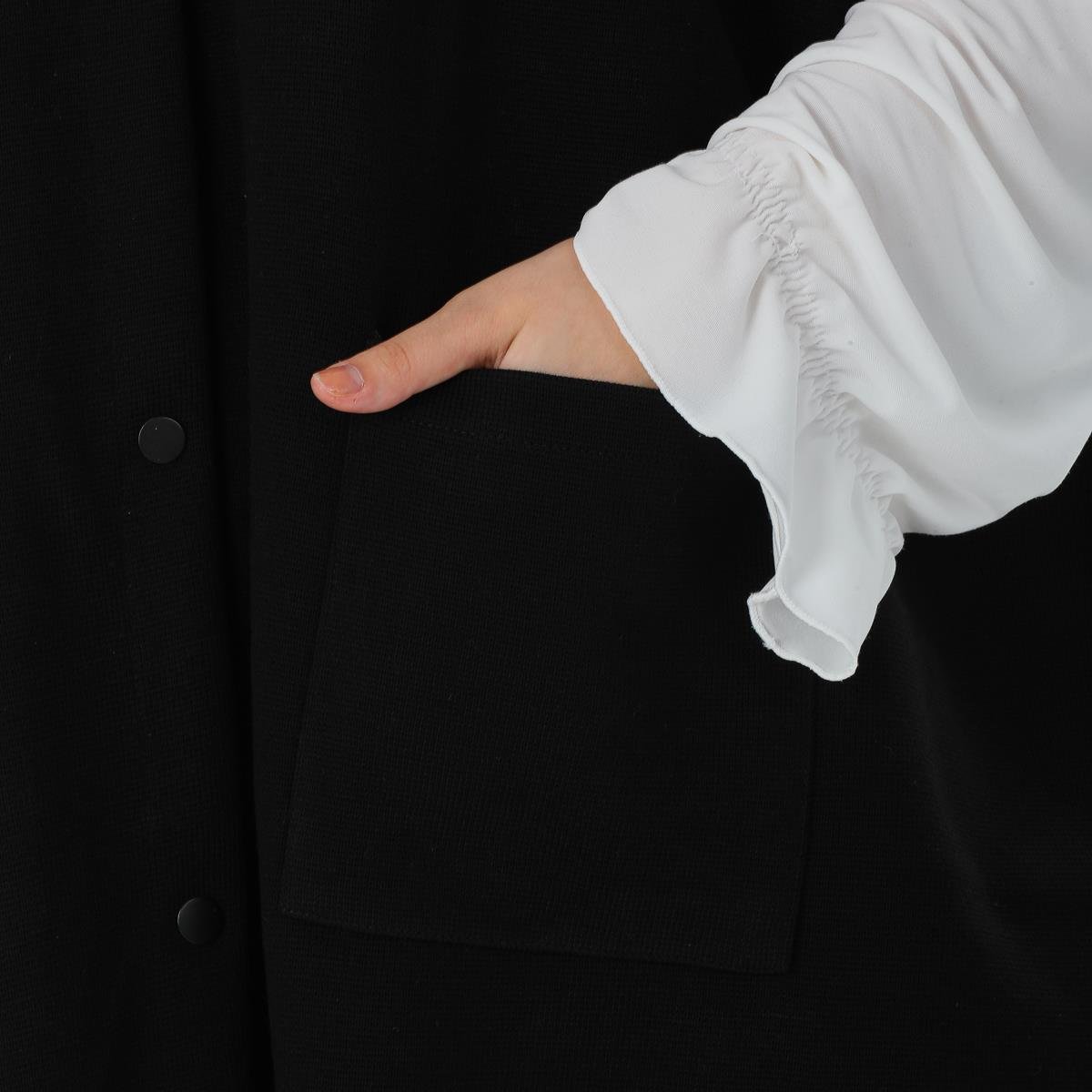 Kalın Çelik Örme Siyah Kurdeleli Panço