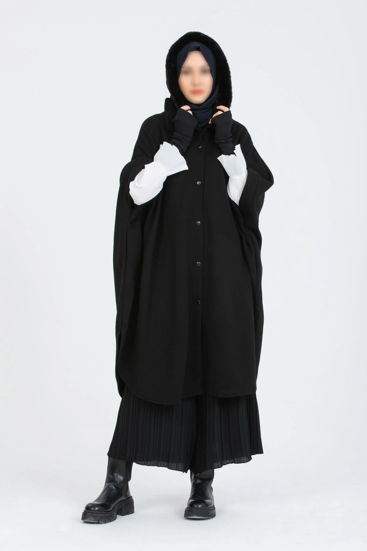 Kalın Çelik Örme Siyah Hakim Yakalı Panço