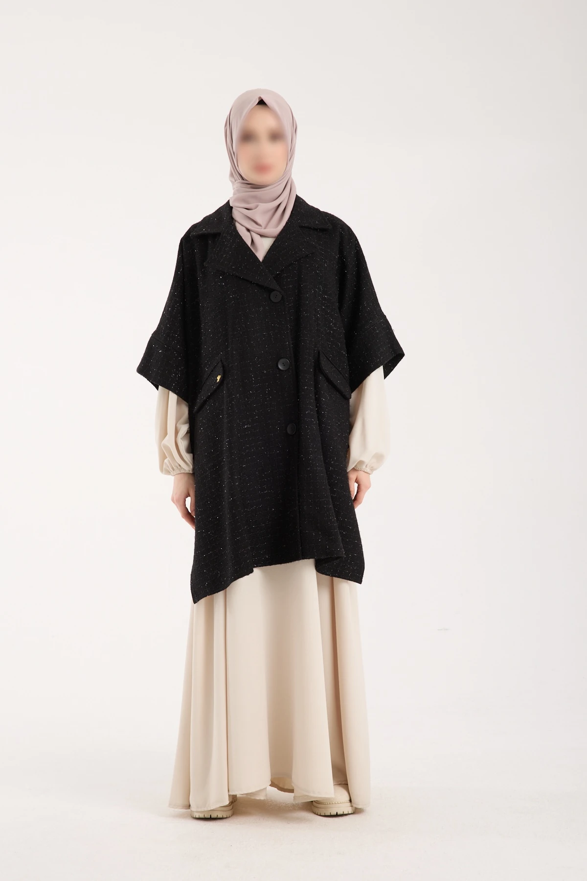 Channell Kumaş Siyah Panço