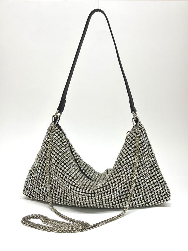 Taşlı Siyah Askılı Dikdörtgen Çanta - 979