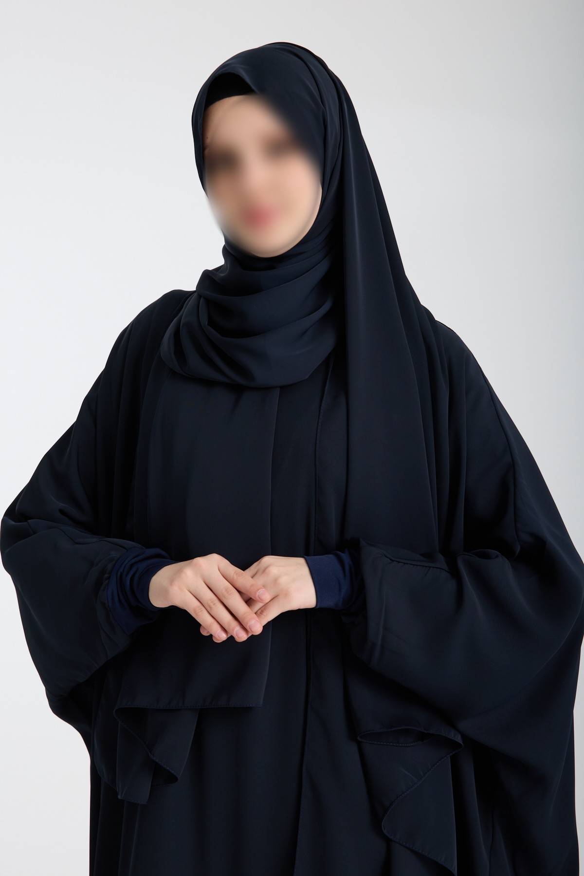 Lacivert Dubai İpeği Yarasakol Ferace