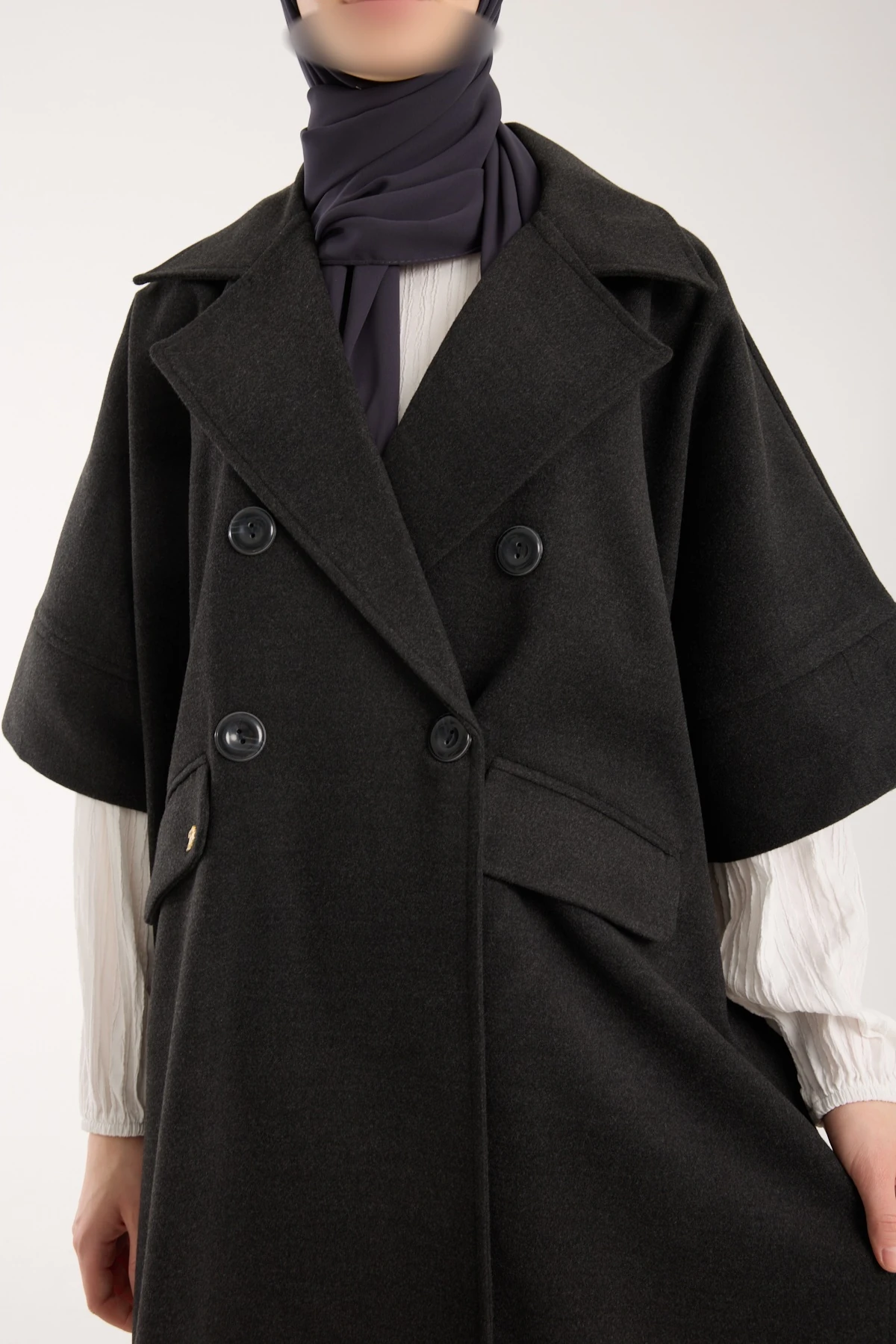 Antrasit Ceket Yaka Kısa Kollu Panço