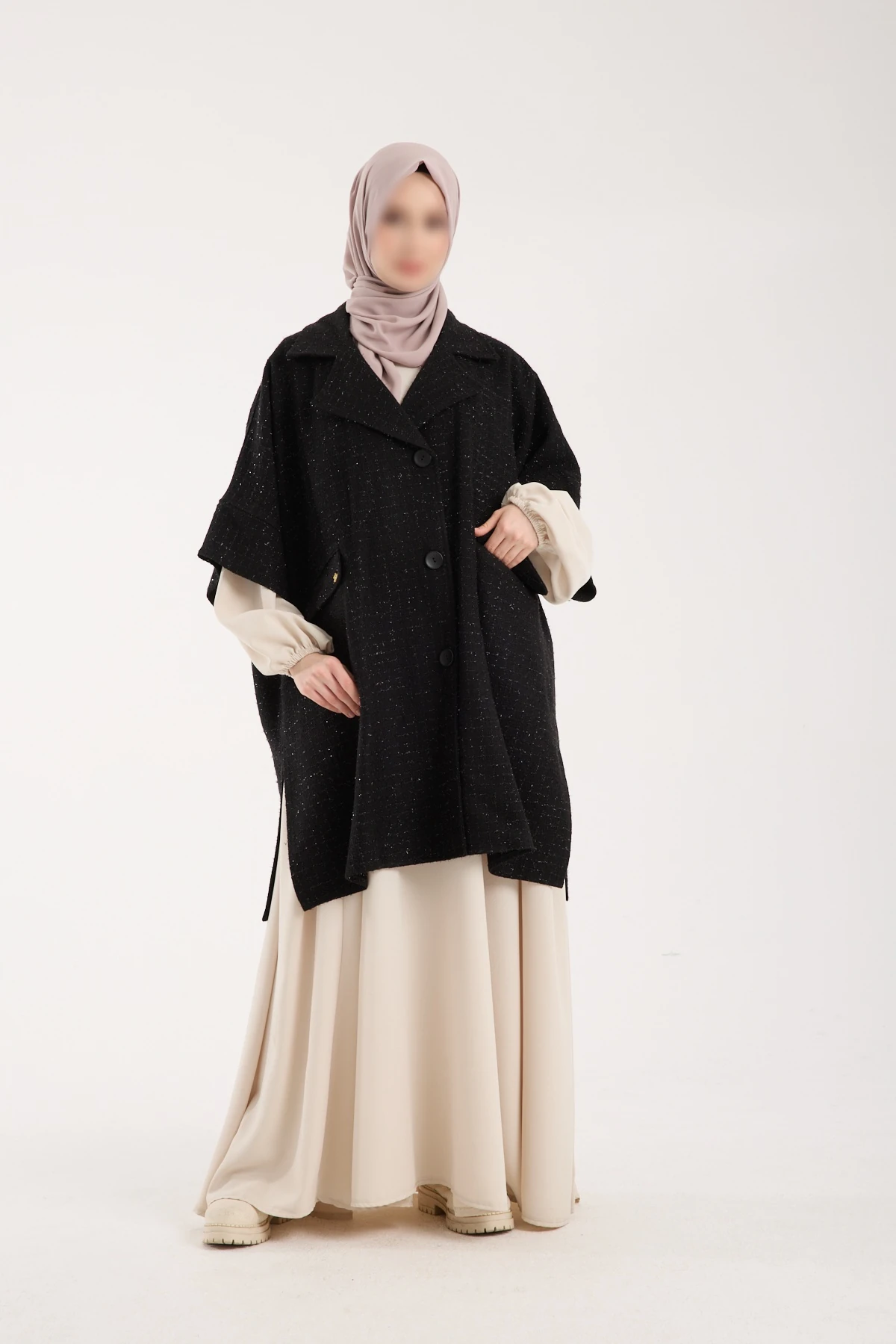 Channell Kumaş Siyah Panço