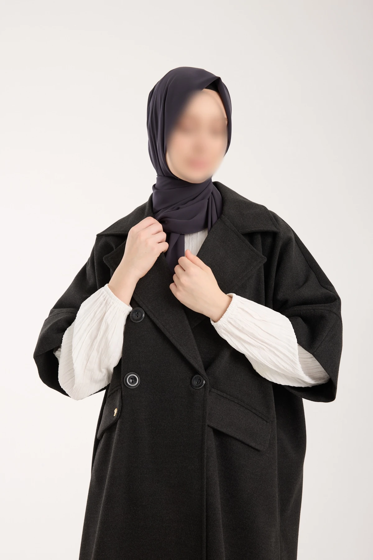 Antrasit Ceket Yaka Kısa Kollu Panço