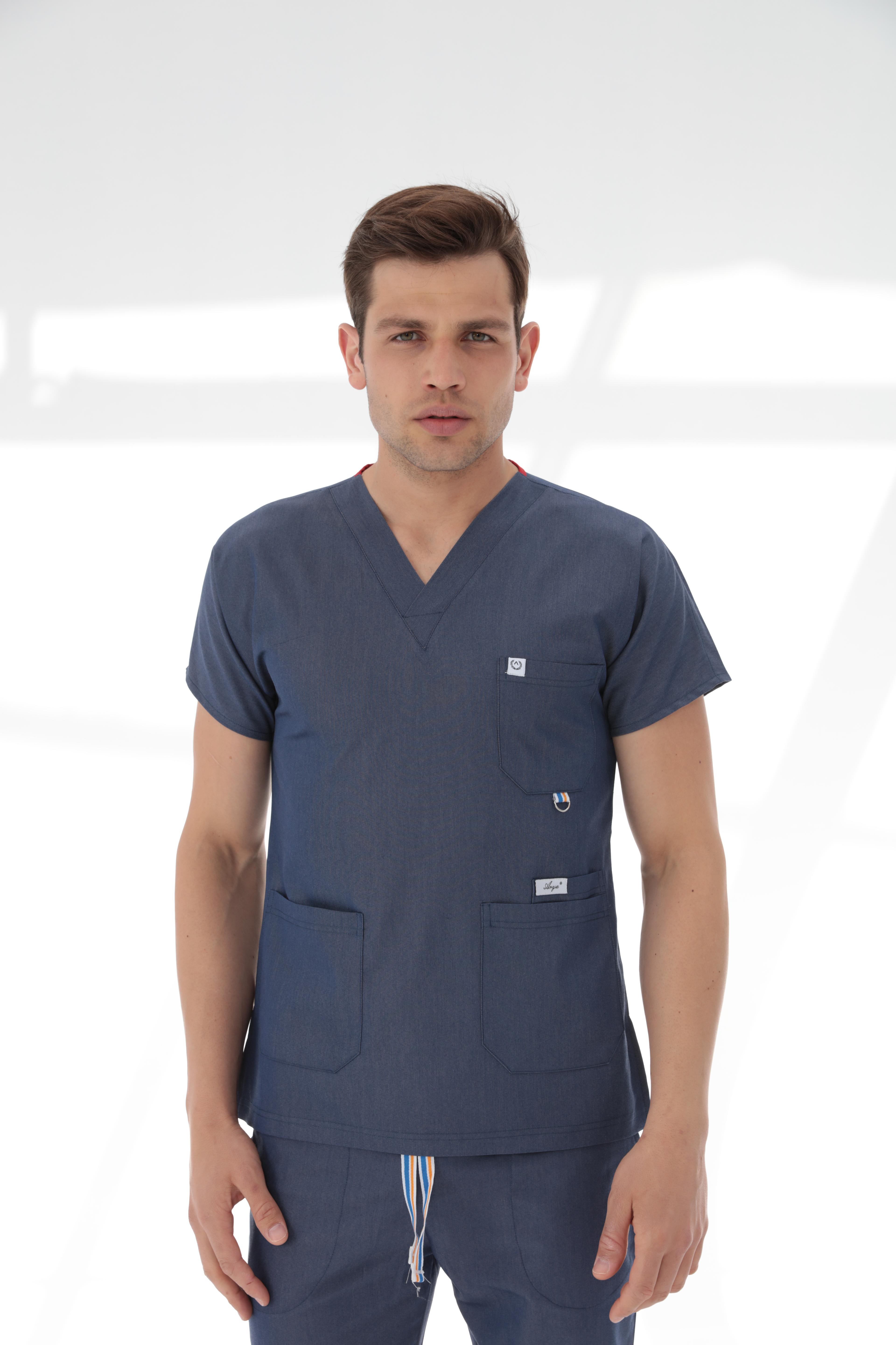 EXCLUSİVE V YAKA ERKEK SCRUB TAKIM - JEAN MAVİ