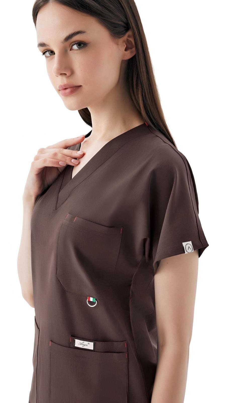 EXCLUSİVE V YAKA KADIN SCRUB TAKIM - KAHVE