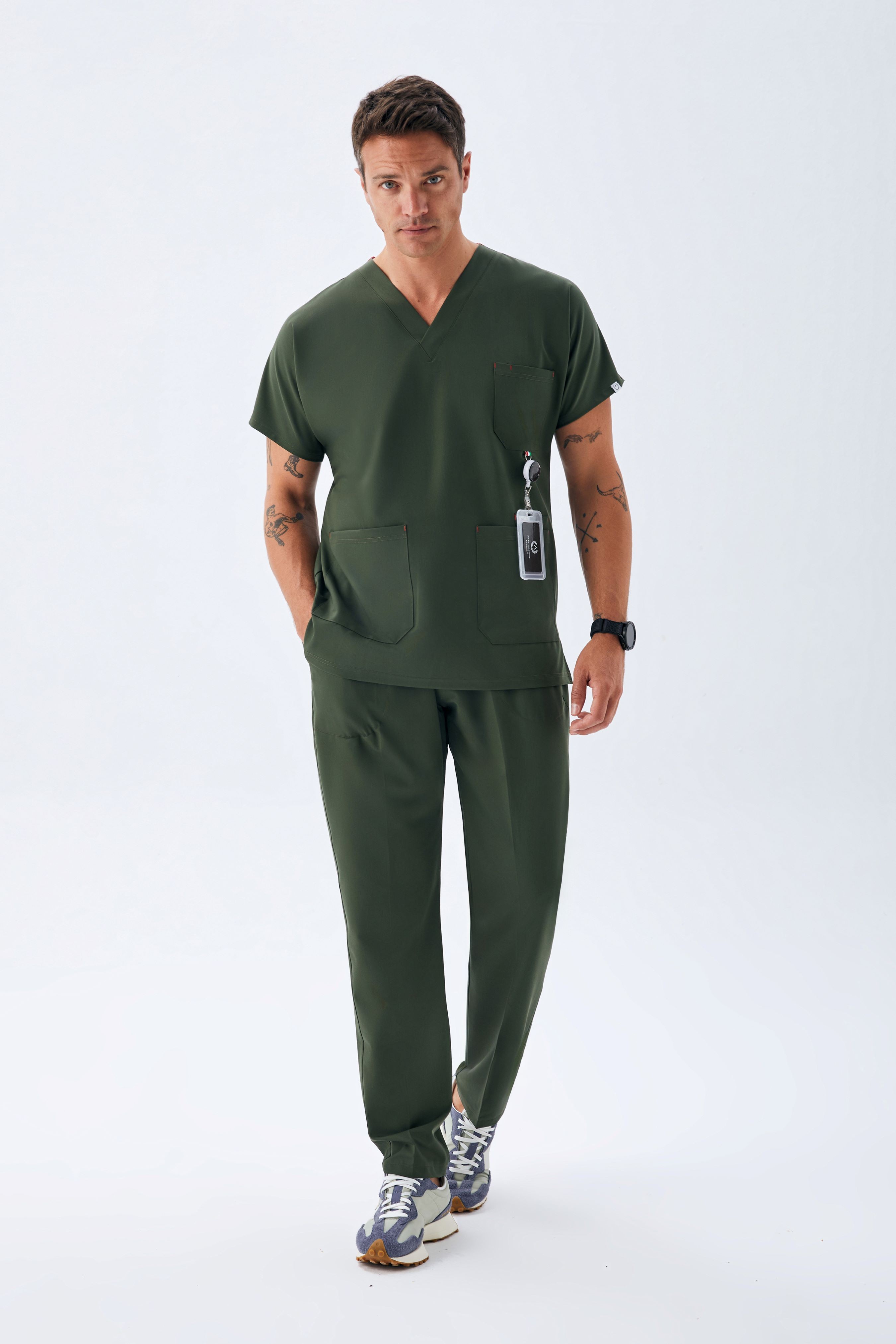 EXCLUSİVE V YAKA ERKEK SCRUB TAKIM - HAKİ