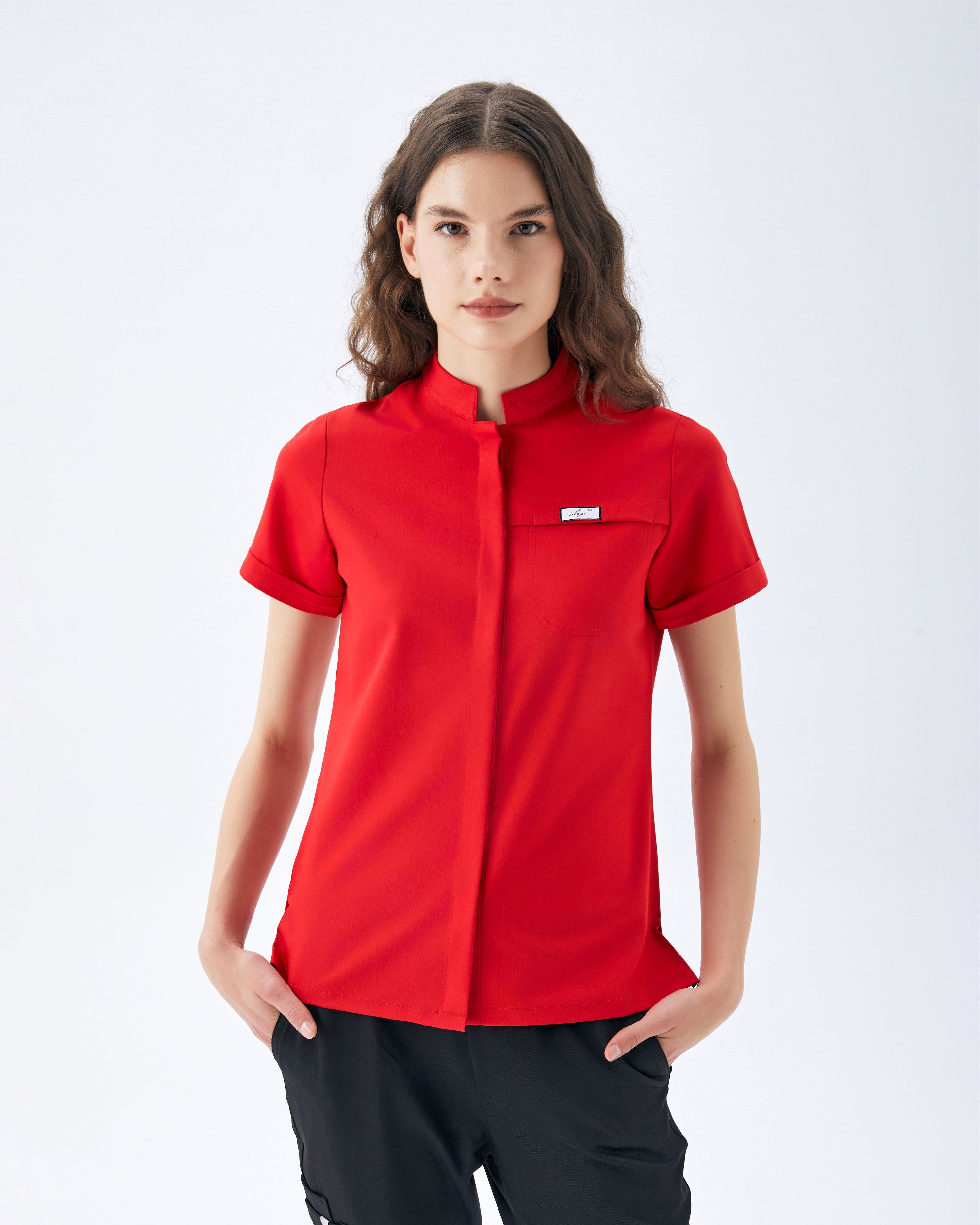 MİLEN SERİE KADIN TEK ÜST SCRUBS -KIRMIZI