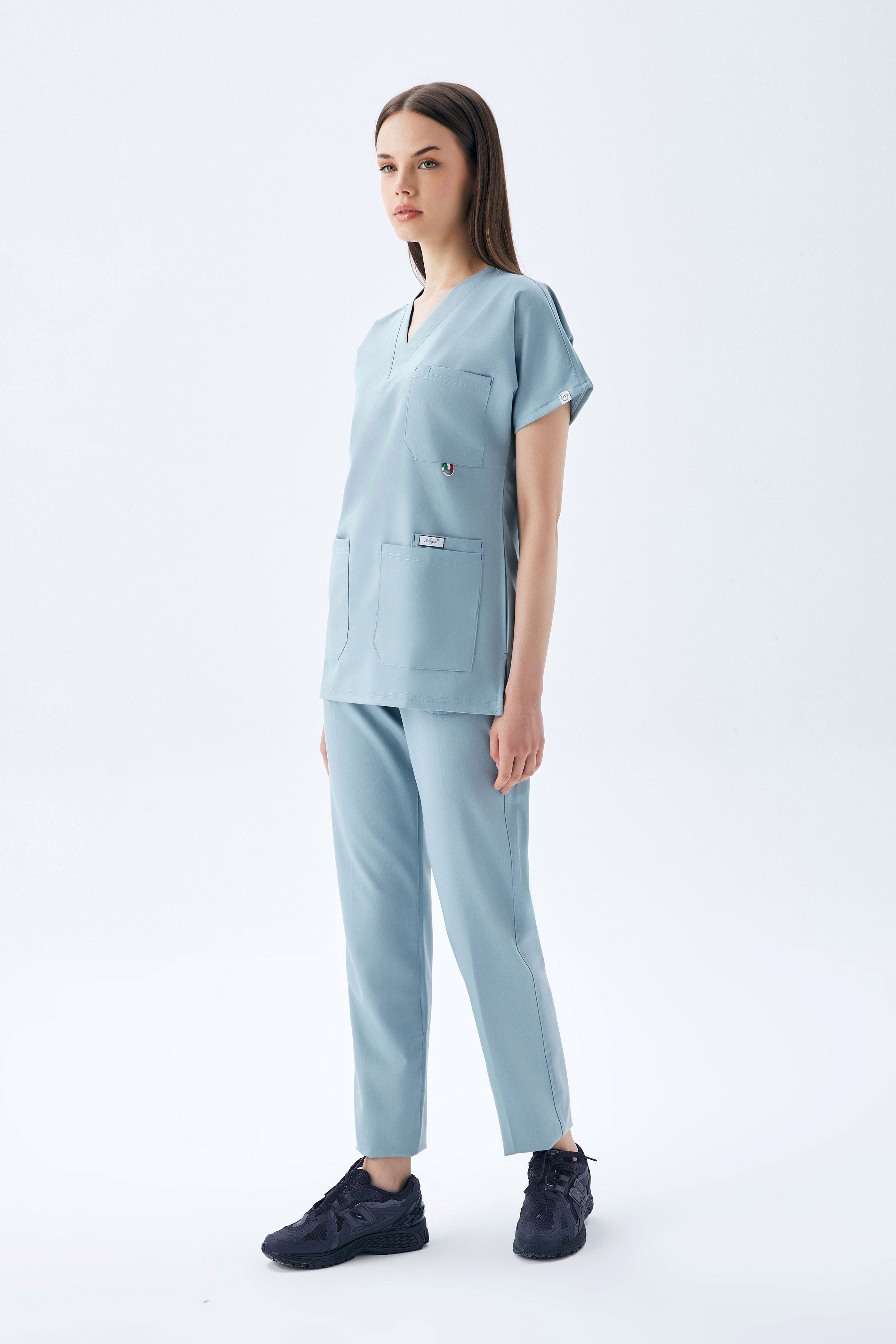 EXCLUSİVE V YAKA KADIN SCRUB TAKIM-BULUT