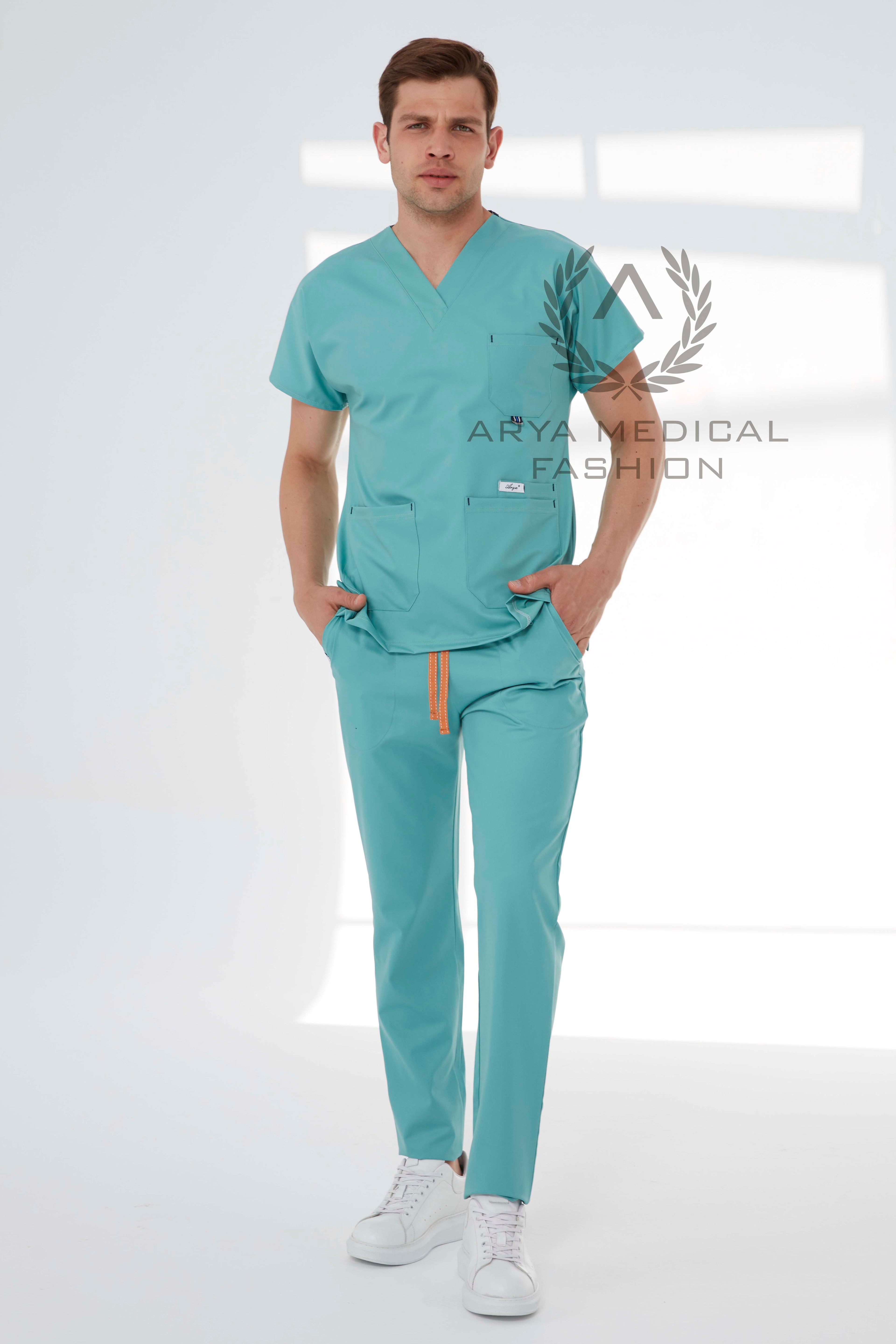 EXCLUSİVE V YAKA ERKEK SCRUB TAKIM - AQUA