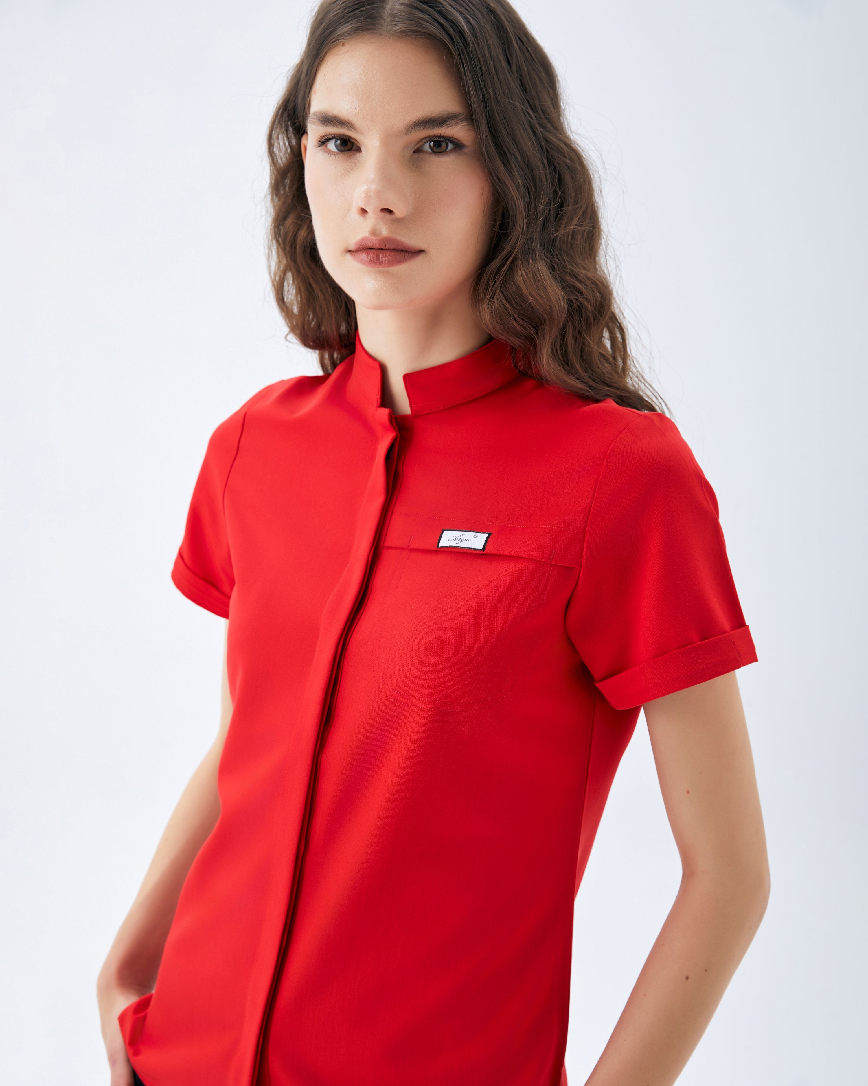 MİLEN SERİE KADIN TEK ÜST SCRUBS -KIRMIZI