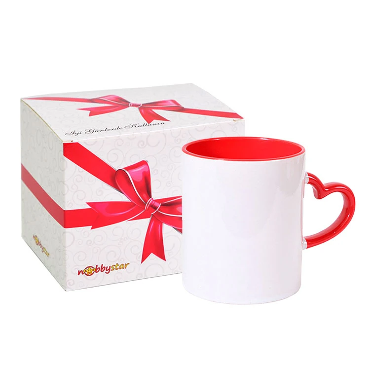 İçi Ve Kulpu Kırmızı Kulpu Kalp Kupa Bardak