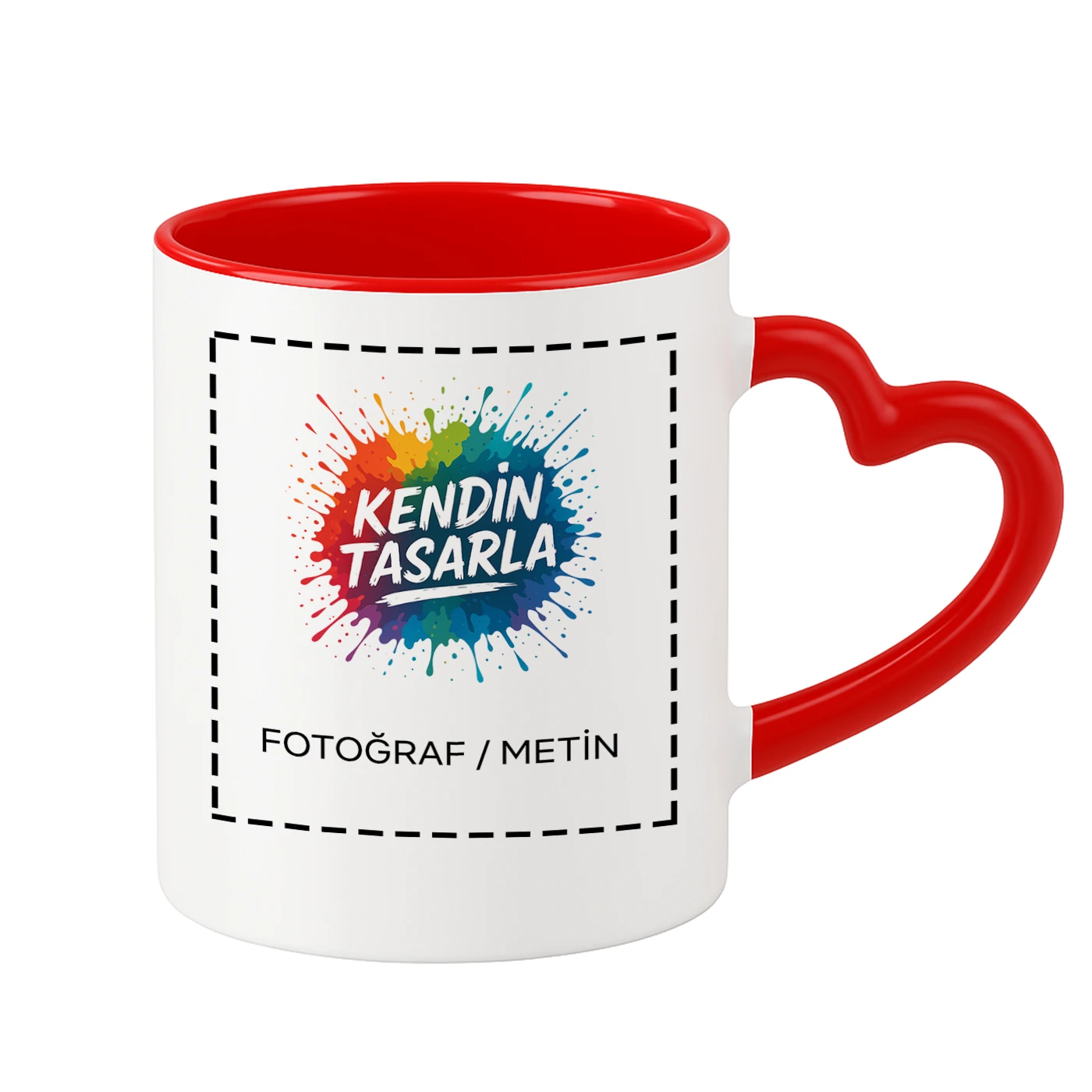 İçi Ve Kulpu Kırmızı Kulpu Kalp Kupa Bardak