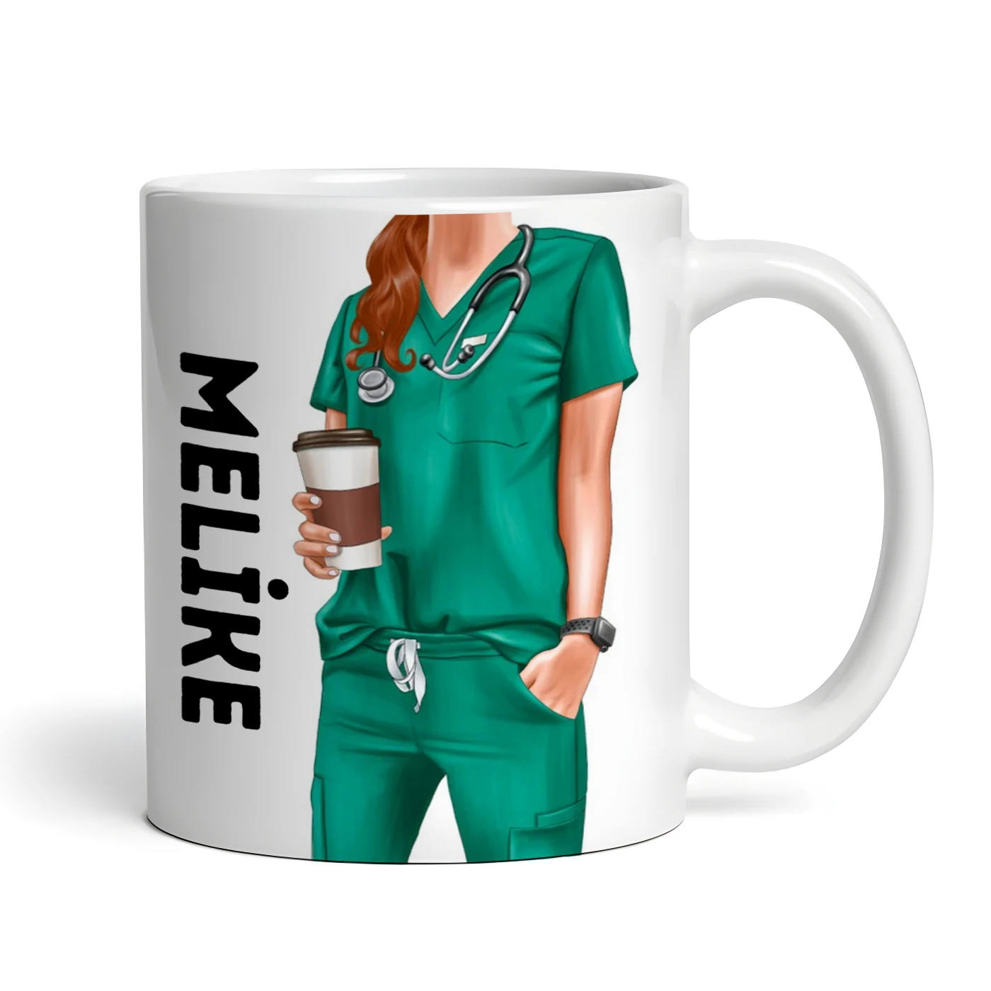 Yeşil Kıyafetli Doktor Hemşire Kupa Bardak