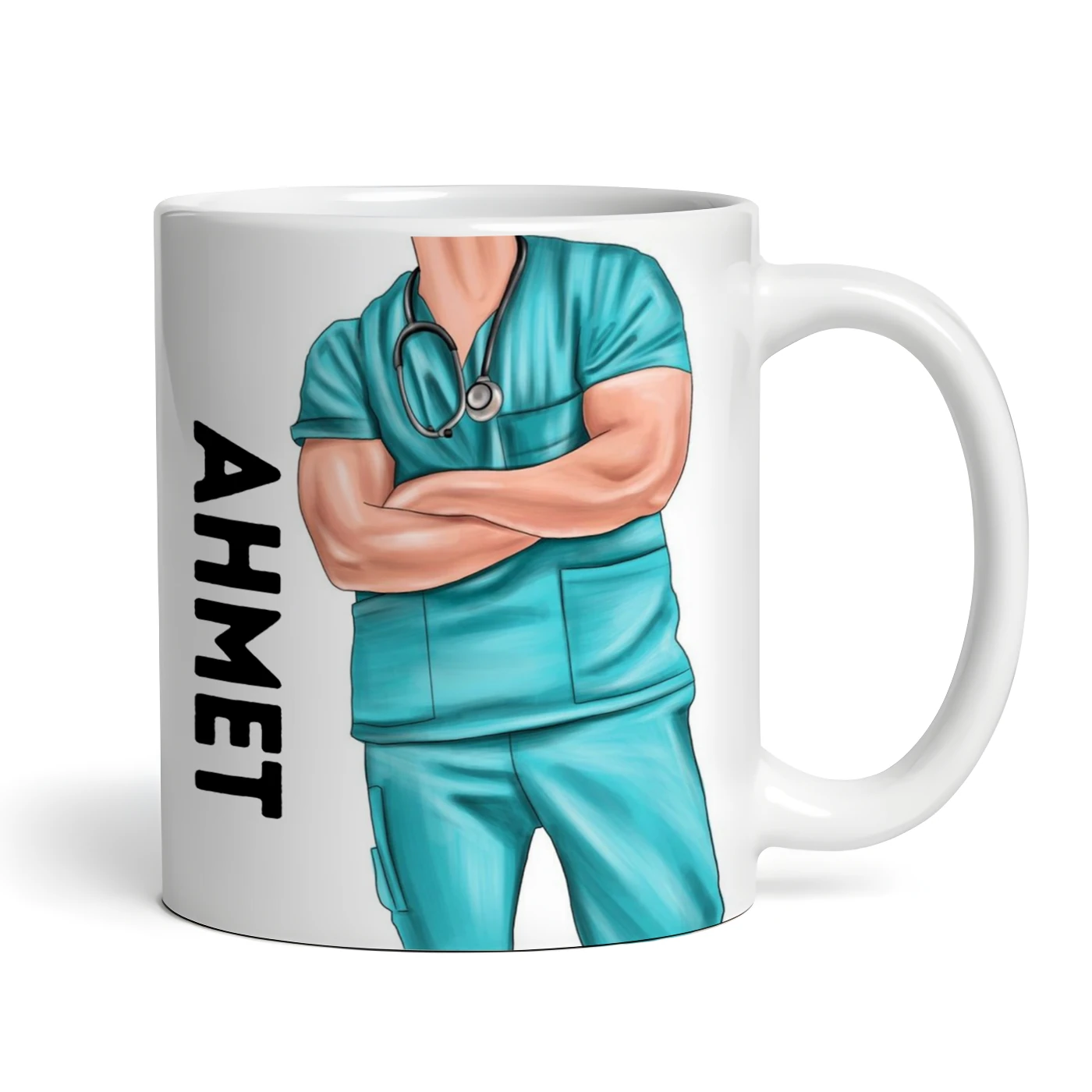 Yeşil Kıyafetli Erkek Doktor Hemşir Kupa Bardak