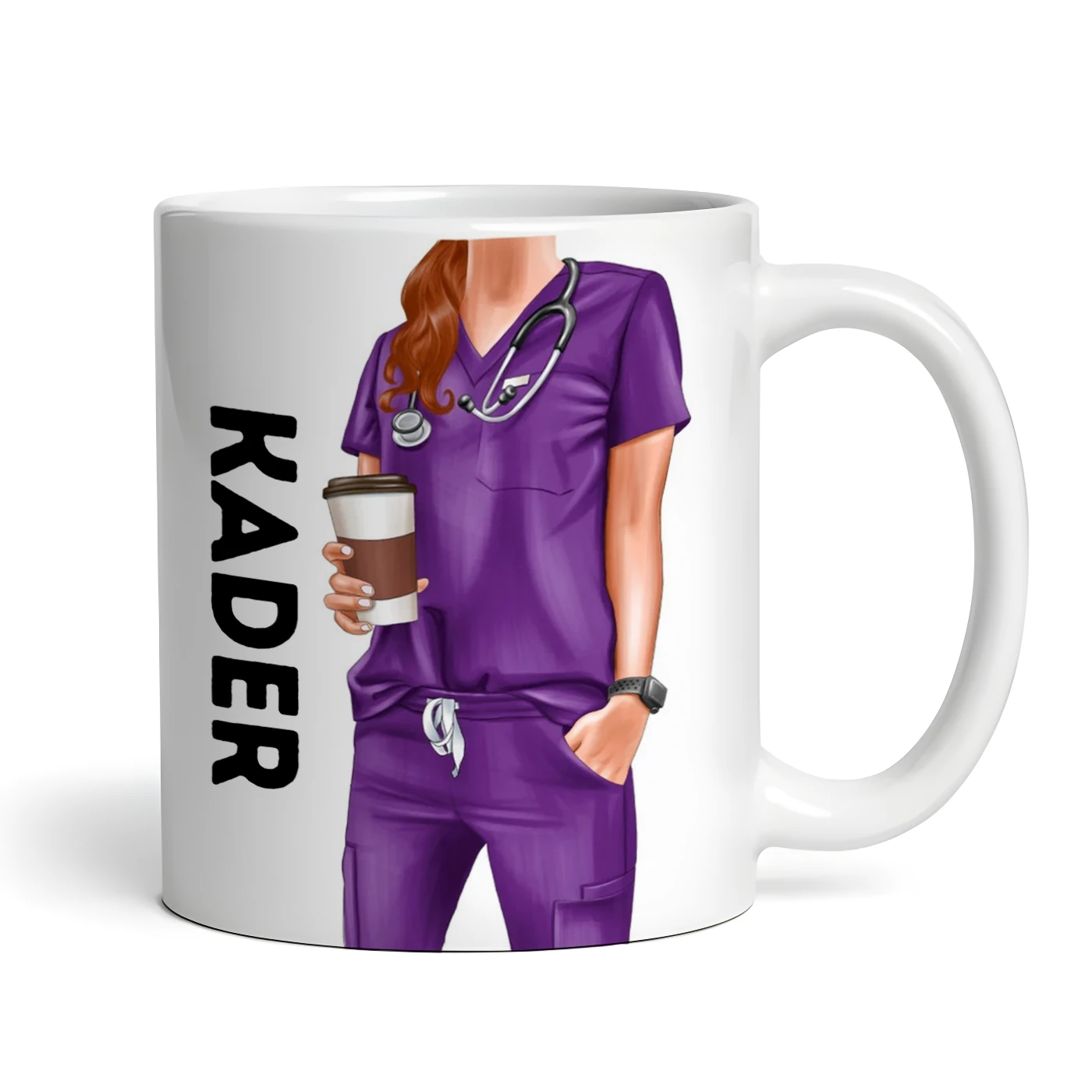 Doktor Hemşire Mor Kıyafetli Kupa Bardak