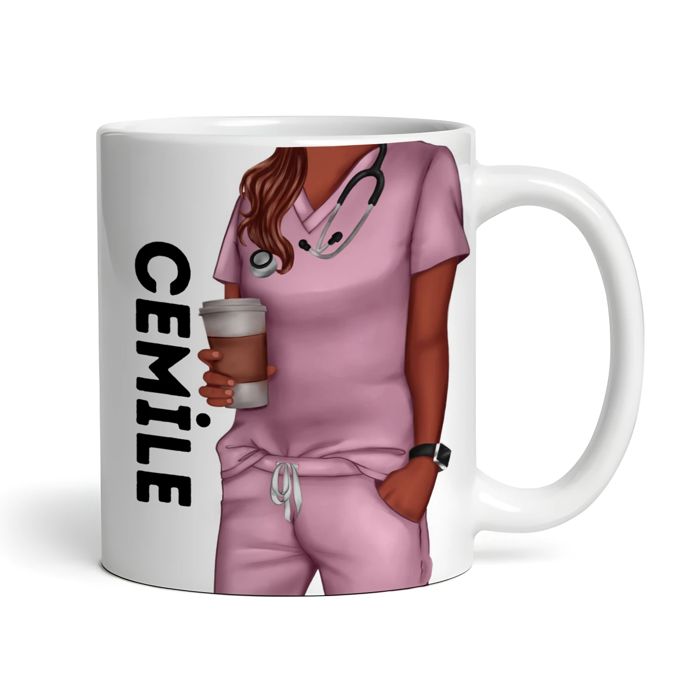 Pembe Kıyafetli Hemşire Kupa Bardak