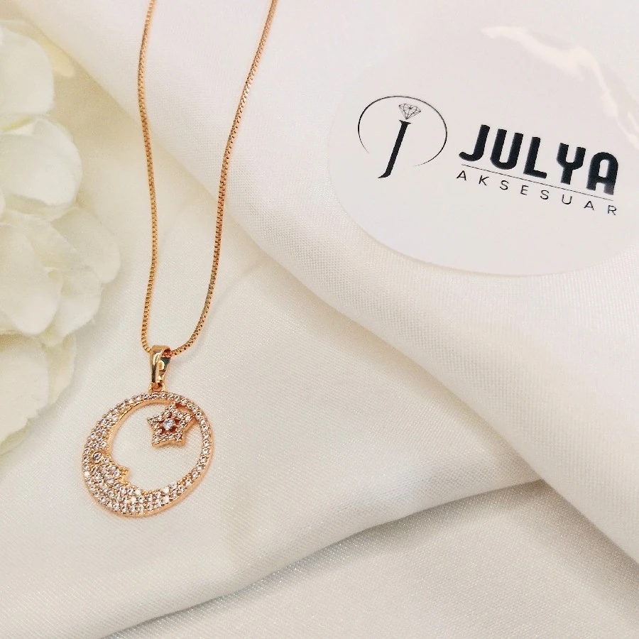 ROSE ÇELİK AY YILDIZLI TAŞLI 45+5 CM KARARMAZ PASLANMAZ XUPING KOLYE