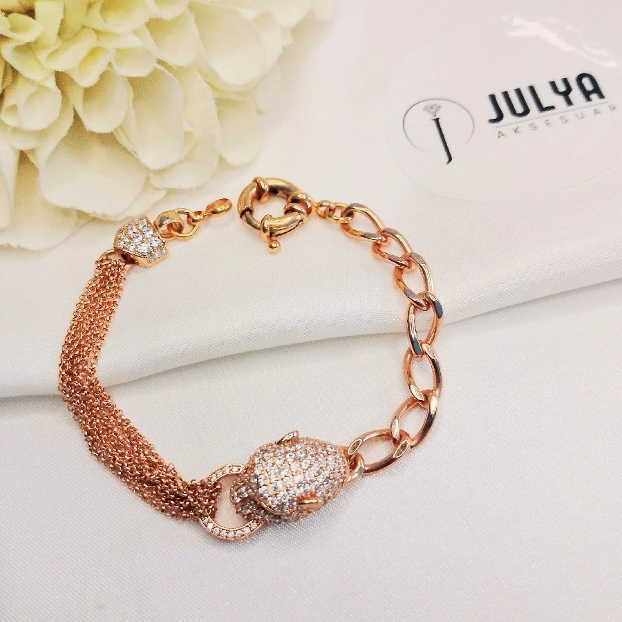 ROSE ÇELİK TAŞLI ZİNCİRLİ KARARMAZ PASLANMAZ BİLEKLİK