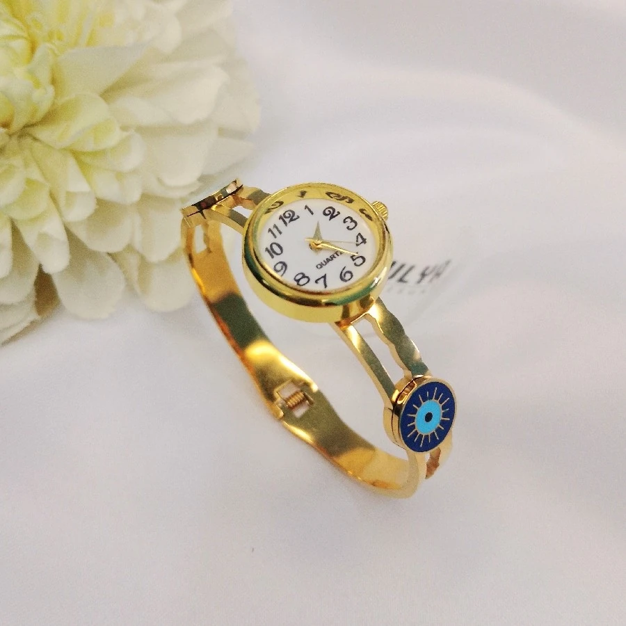 ÇELİK GOLD KARARMAZ PASLANMAZ NAZAR BONCUKLU KELEPÇELİ SAAT