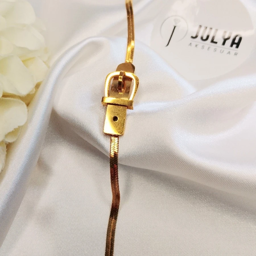 ÇELİK GOLD KARARMAZ PASLANMAZ İTALYAN ZİNCİRLİ  KEMER BİLEKLİK