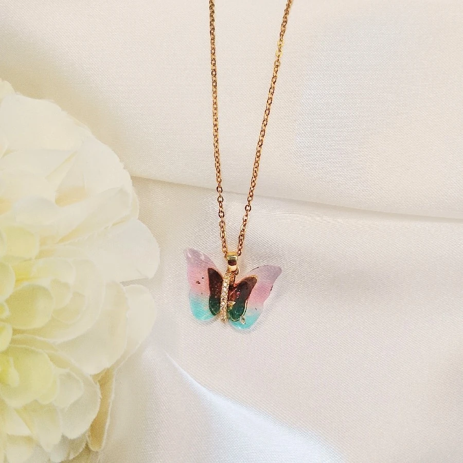 ÇELİK GOLD  ZİRKON TAŞLI KELEBEK 45+5 CM KOLYE