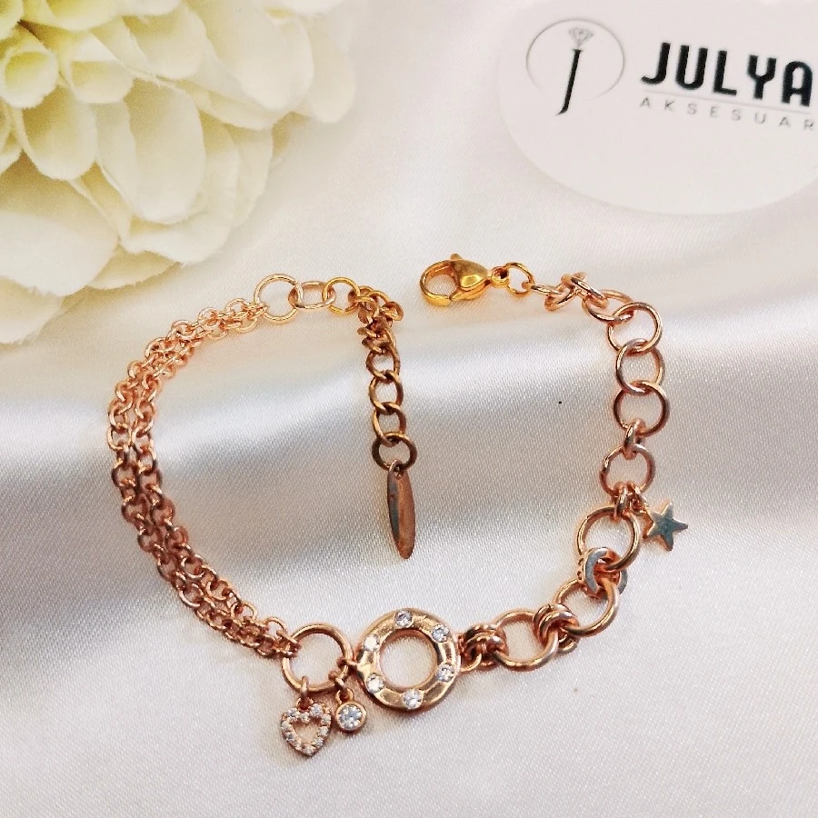 ÇELİK ROZE VİP XUPİNG TAŞLI  BİL KARARMAZ PASLANMAZ BİLEKLİK