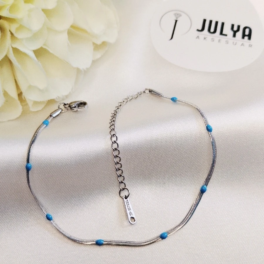 ÇELİK GÜMÜŞ RENGİ KARARMAZ PASLANMAZ MİNELİ BİLEKLİK