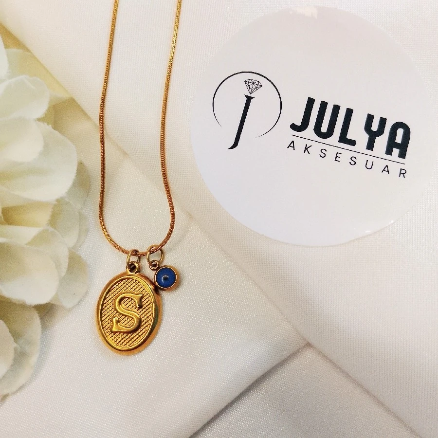 ÇELİK GOLD KARARMAZ PASLANMAZ NAZAR  BONCUKLU  45+5 CM HARF KOLYE