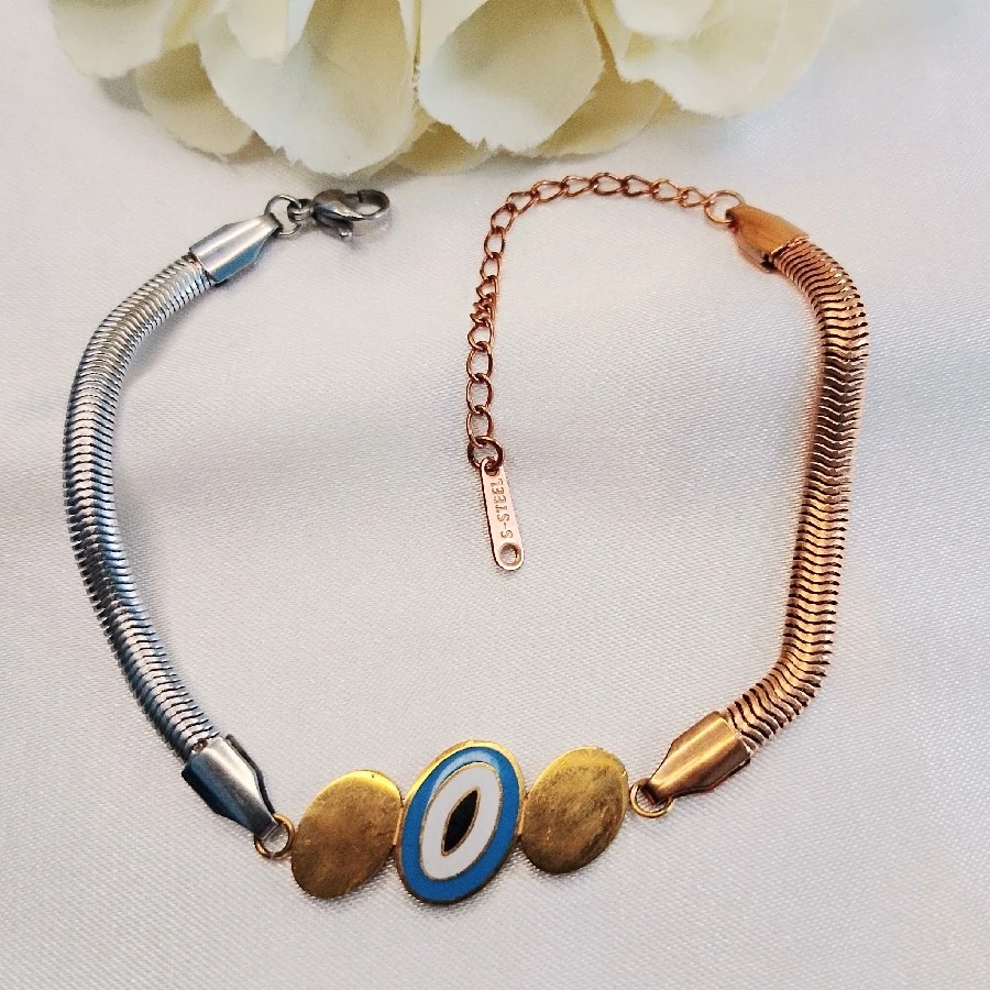 ÇELİK GÜMÜŞ RENGİ ROZ REKLİ GÖZLÜ BİLEKLİK