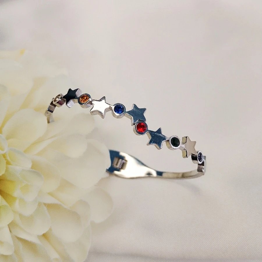 ÇELİK GÜMÜŞ RENGİ TAŞLI YILDIZLI  KARARMAZ PASLANMAZ 20 CM KELEPÇE