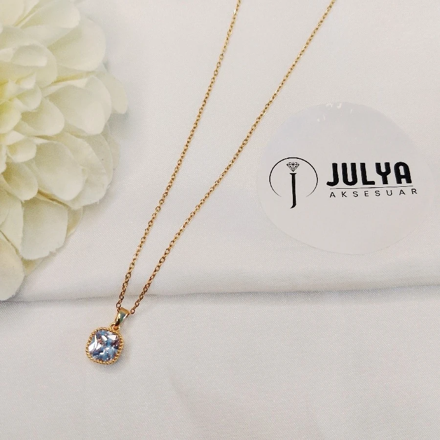 ÇELİK GOLD RENK TAŞLI 45+5 CM KARARMAZ PASLANMAZ KOLYE