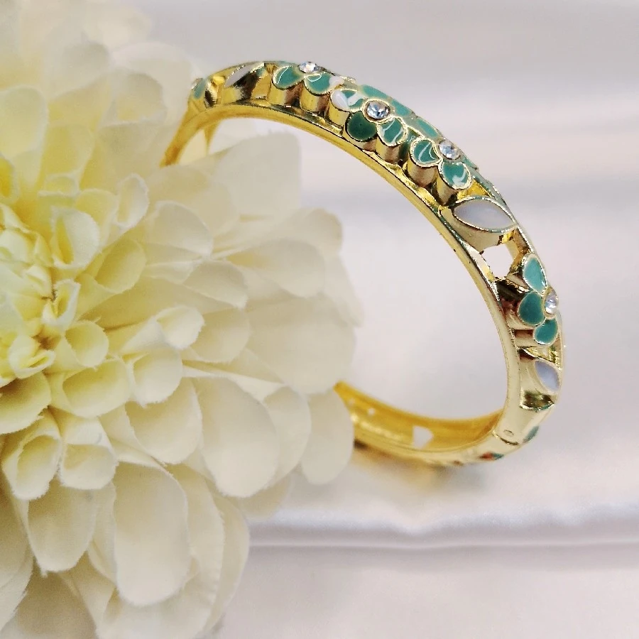 RENKLİ ÇİÇEKLİ GOLD TAŞLI MİNELİ BİLEZİK