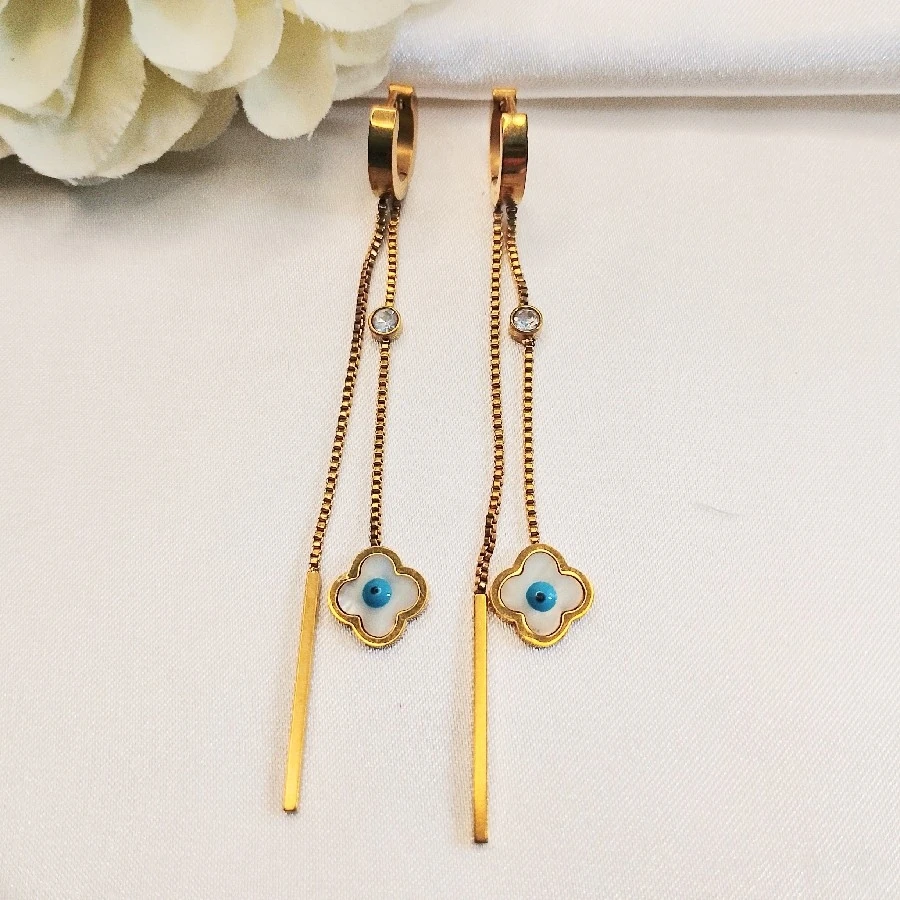 ÇELİK GOLD SEDEFLİ GÖZLÜ KARARMAZ PASLANMAZ KÜPE