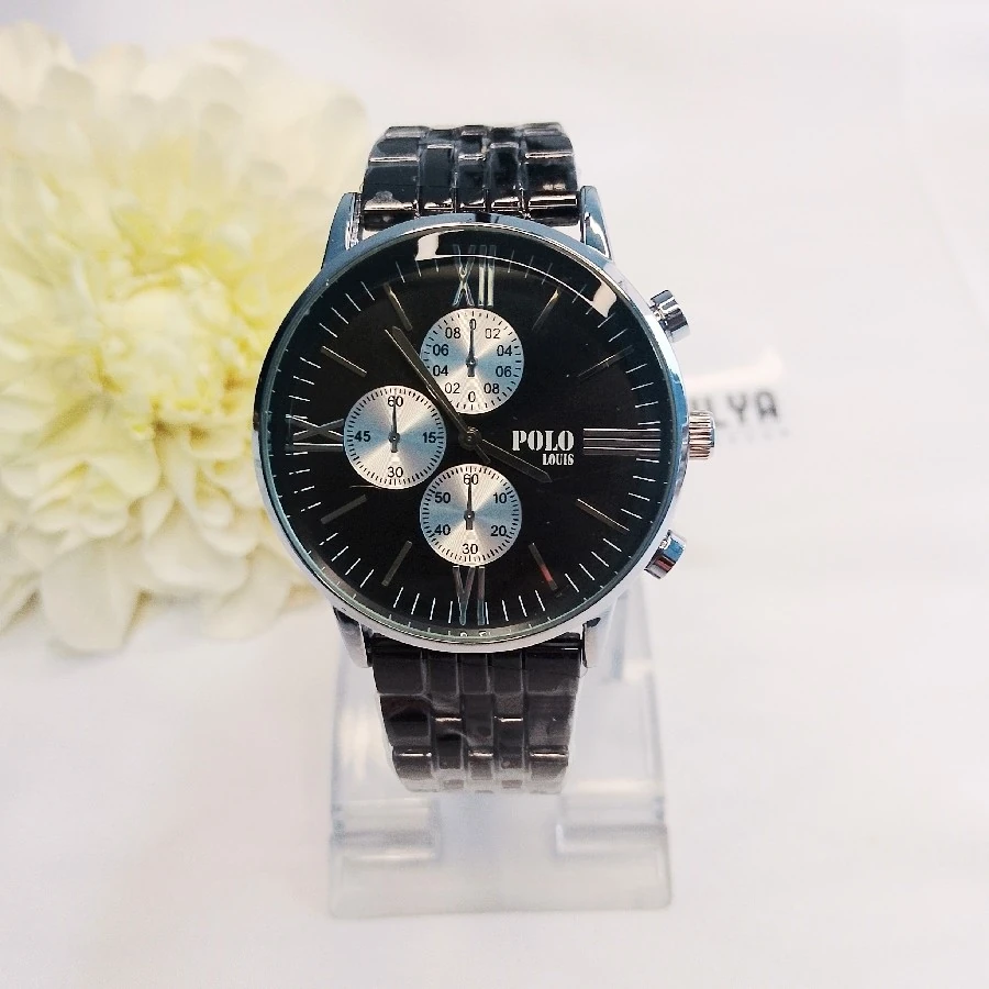 ÇELİK SİYAH  GÜMÜŞ RENGİ KARARMAZ PASLANMAZ POLO MARKA ERKEK KOL SAATİ