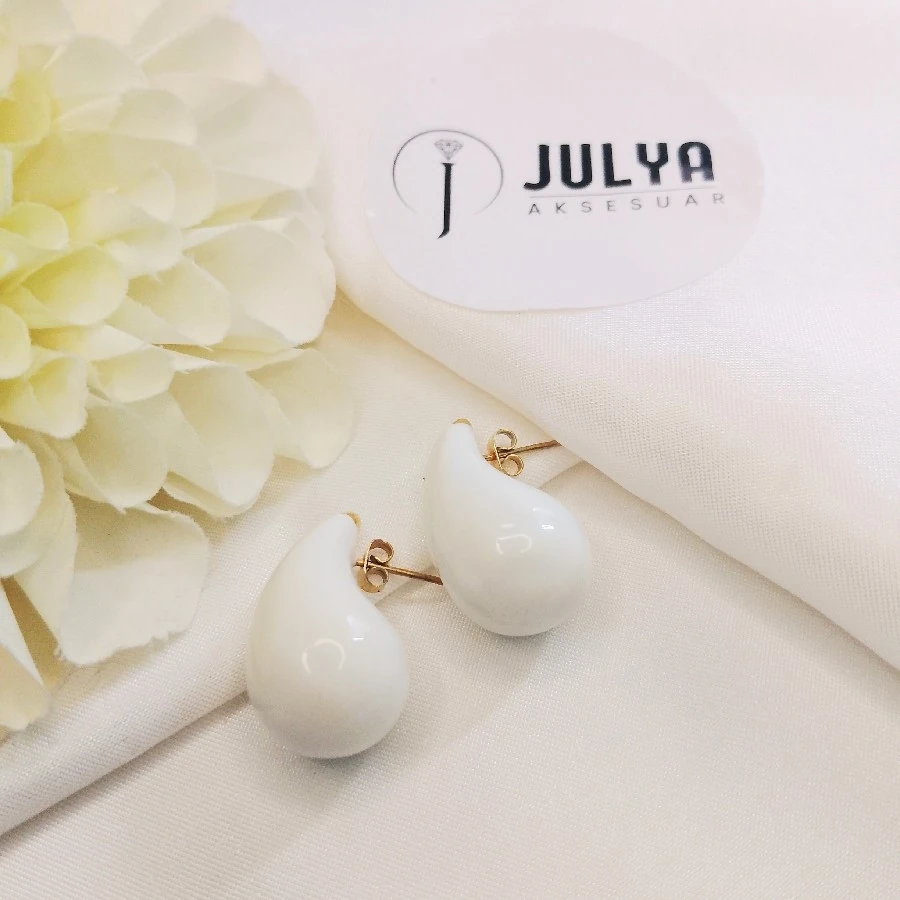 ÇELİK GOLD KARARMAZ PASLANMAZ BEYAZ DAMLA KÜPE