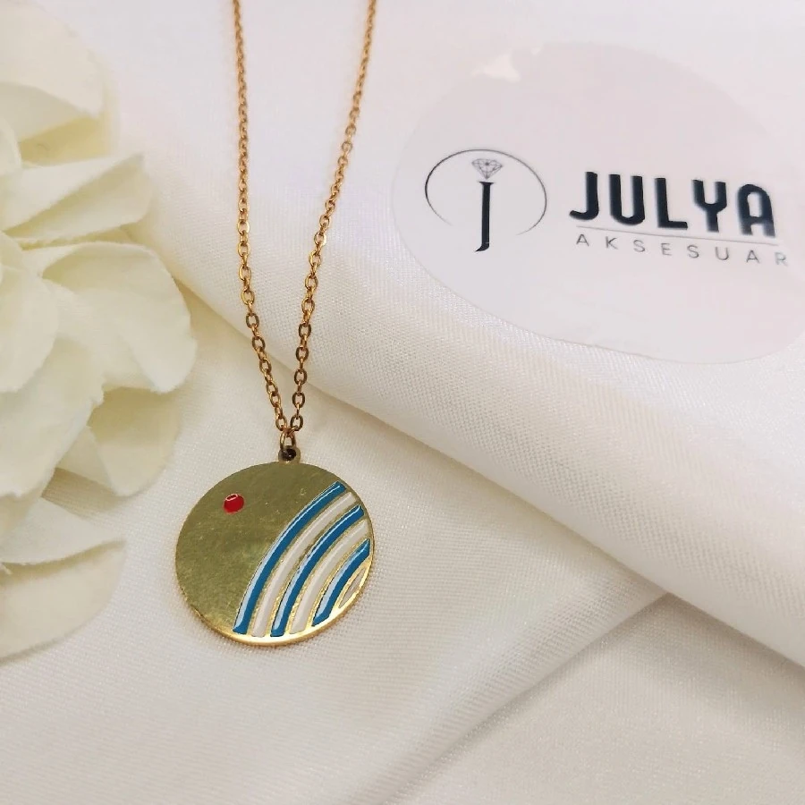 ÇELİK GOLD KARARMAZ PASLANMAZ YUVARLAK KUŞAK RENKLİ 45+5 CM KOLYE