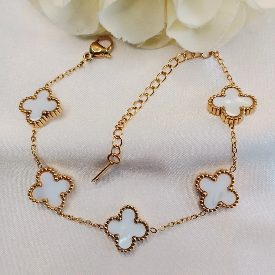 ÇELİK GOLD MARKA SEDEFLİ KARARMAZ PASLANMAZ YONCA BİLEKLİK